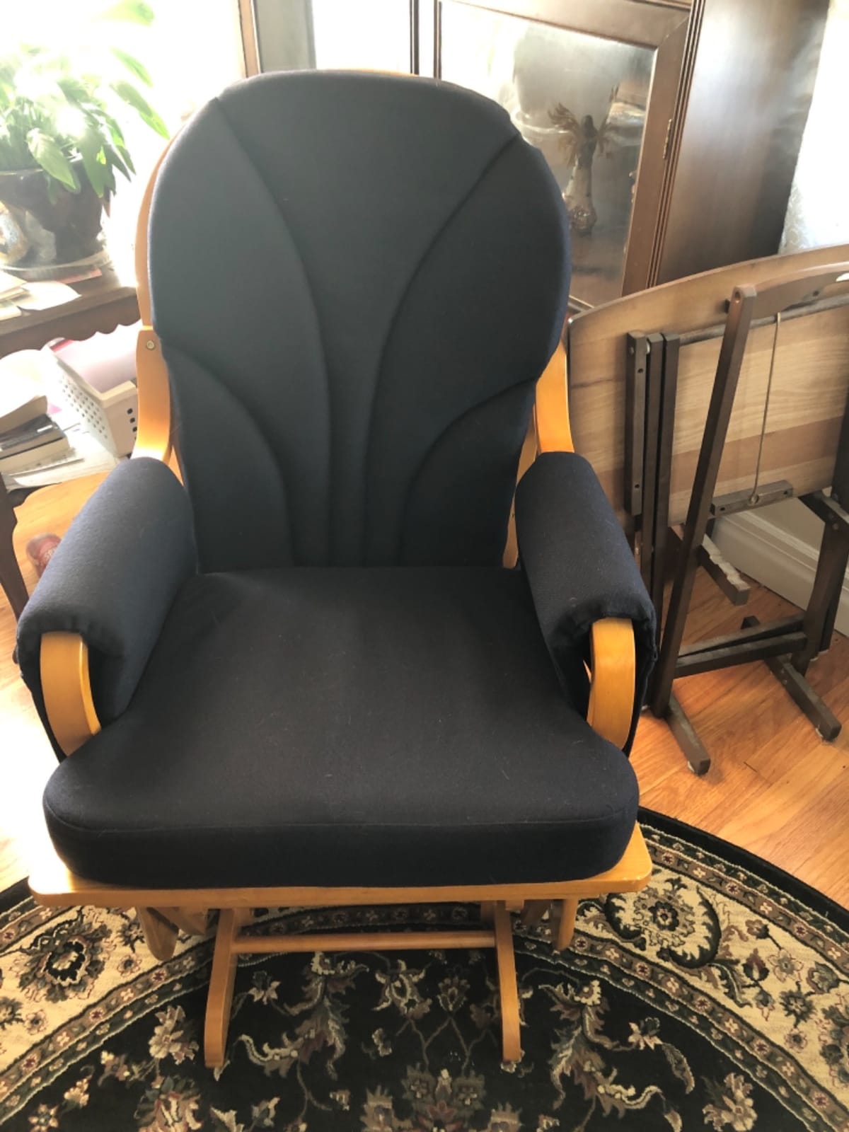 Foundations Lullaby Wood Base Glider Rocker Chair, Navy Polyester customer photo 1