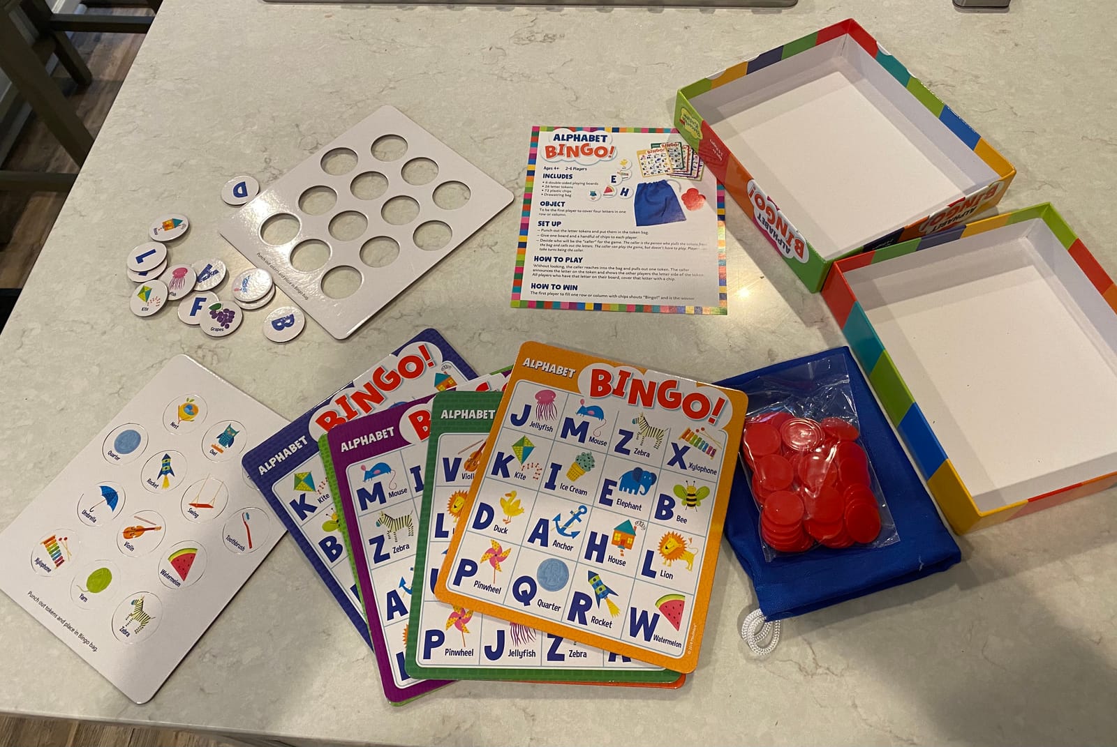 Peaceable Kingdom Alphabet Bingo! Letter Learning Educational Board Game for 2 to 6 Kids Ages 4+ | Teach letters and sounds with a bingo twist-6 boards, 26 letter tokens and 72 chips. Educational fun for ages 4+ customer photo 1