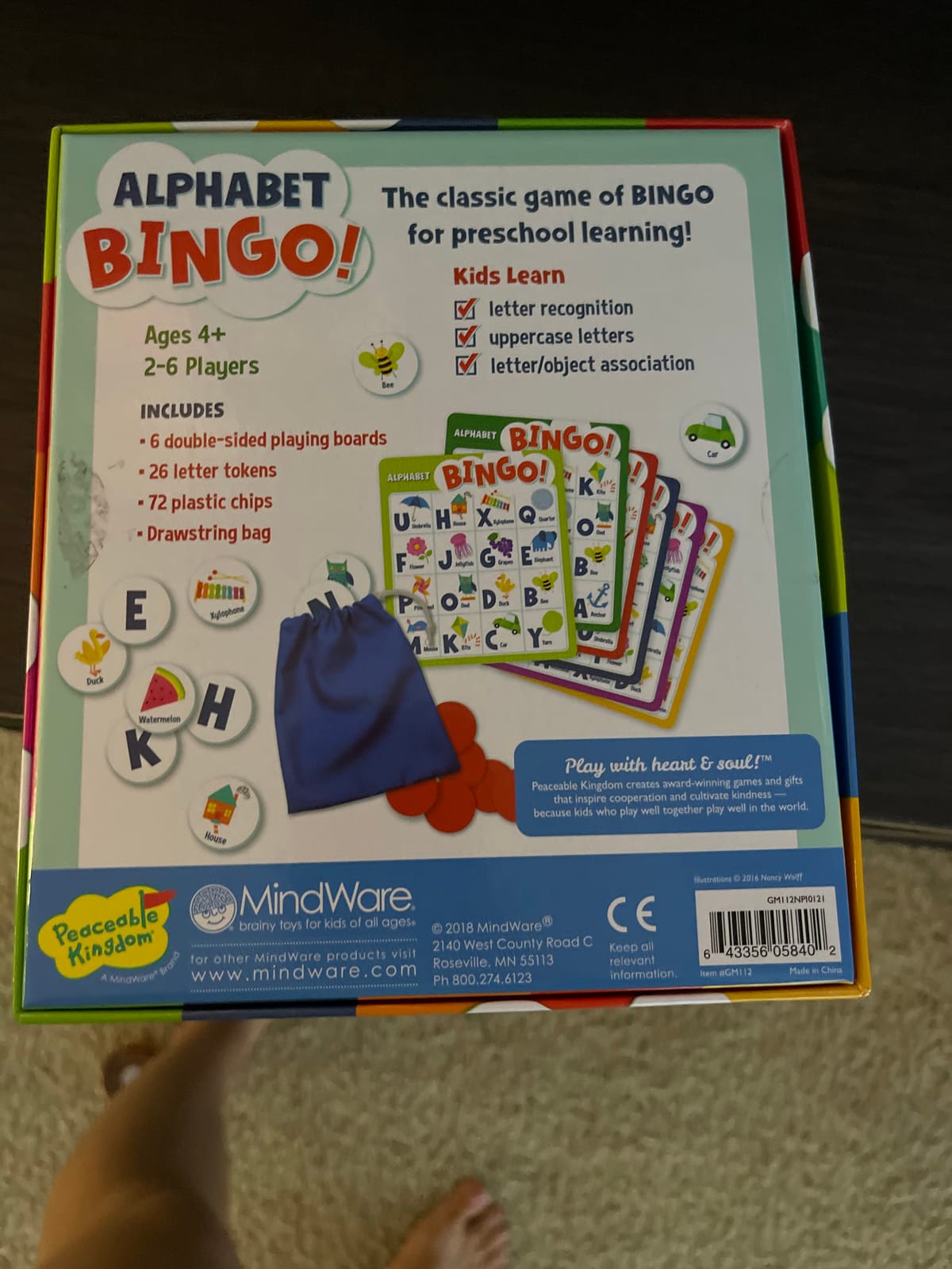 Peaceable Kingdom Alphabet Bingo! Letter Learning Educational Board Game for 2 to 6 Kids Ages 4+ | Teach letters and sounds with a bingo twist-6 boards, 26 letter tokens and 72 chips. Educational fun for ages 4+ customer photo 2