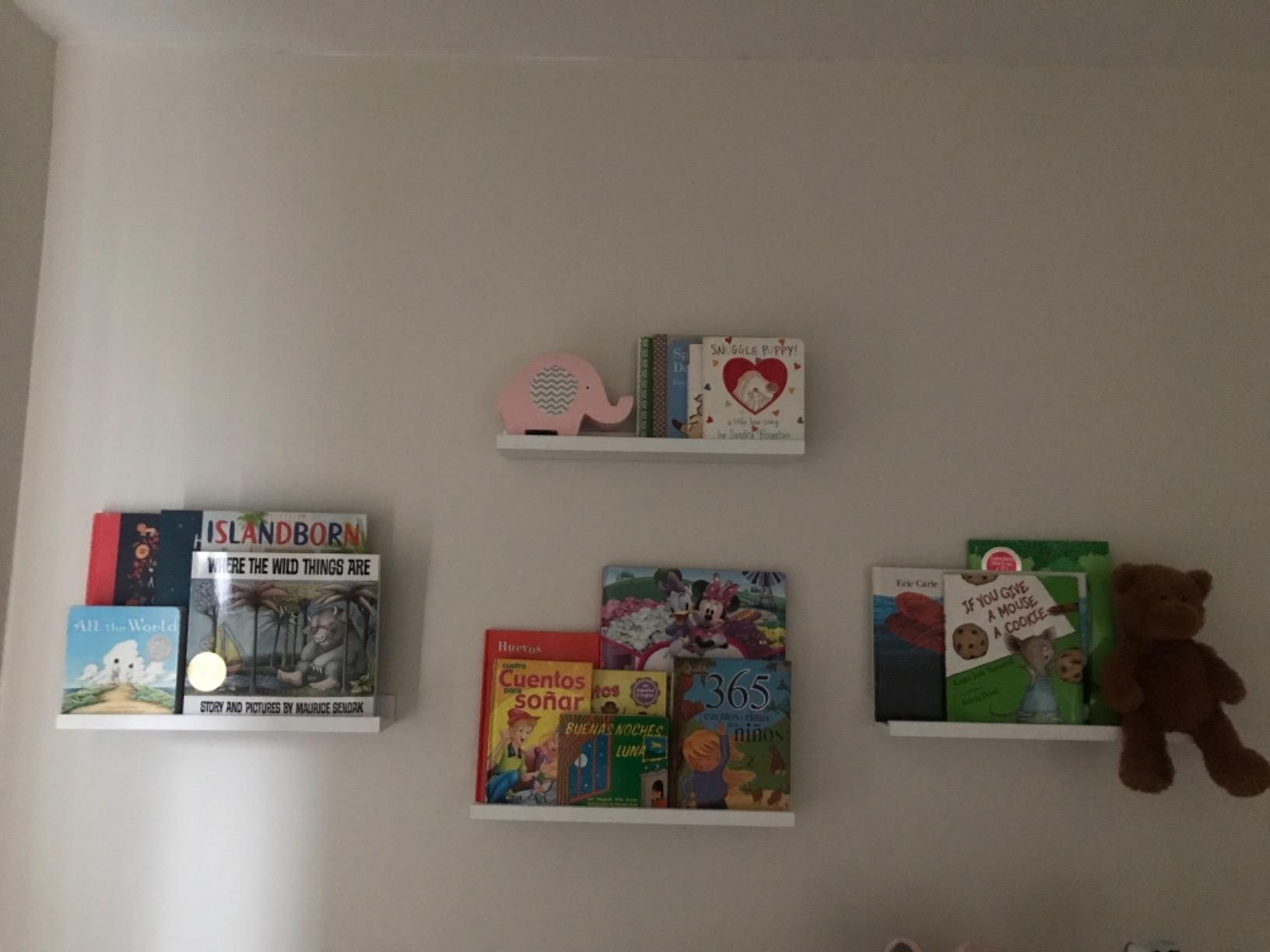 Wallniture Denver Wall Mounted Floating Shelves for Nursery Decor - Kid's Room Bookshelf Display - Picture Ledge 17 Inch Set of 4 (White) customer photo 1