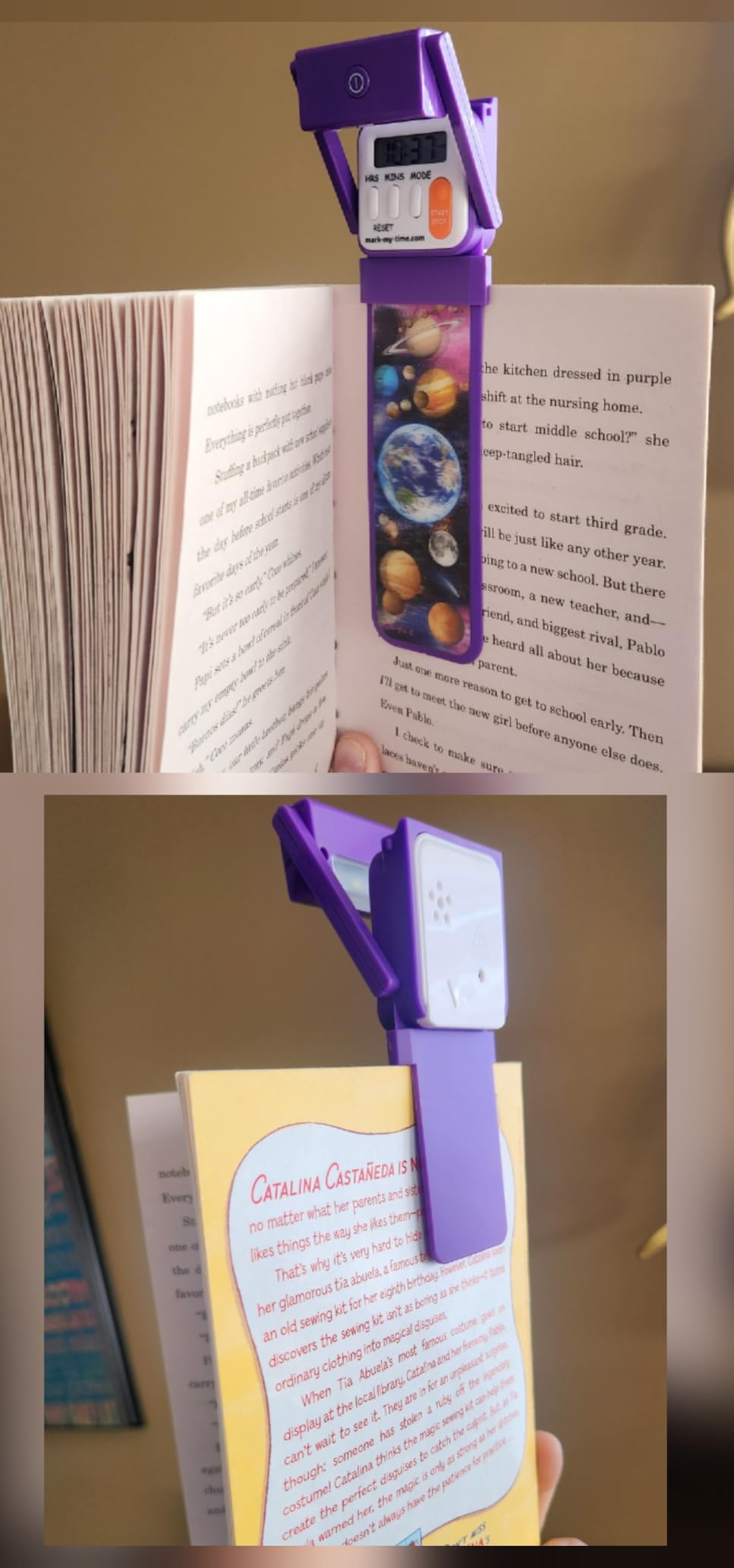 Mark-My-Time Digital Bookmark and LED Light | Built-in timer, for kids tracking reading time, flashlight book, 3d flip snow wolf/tiger, timed bookmark, automatic bookmark customer photo 1