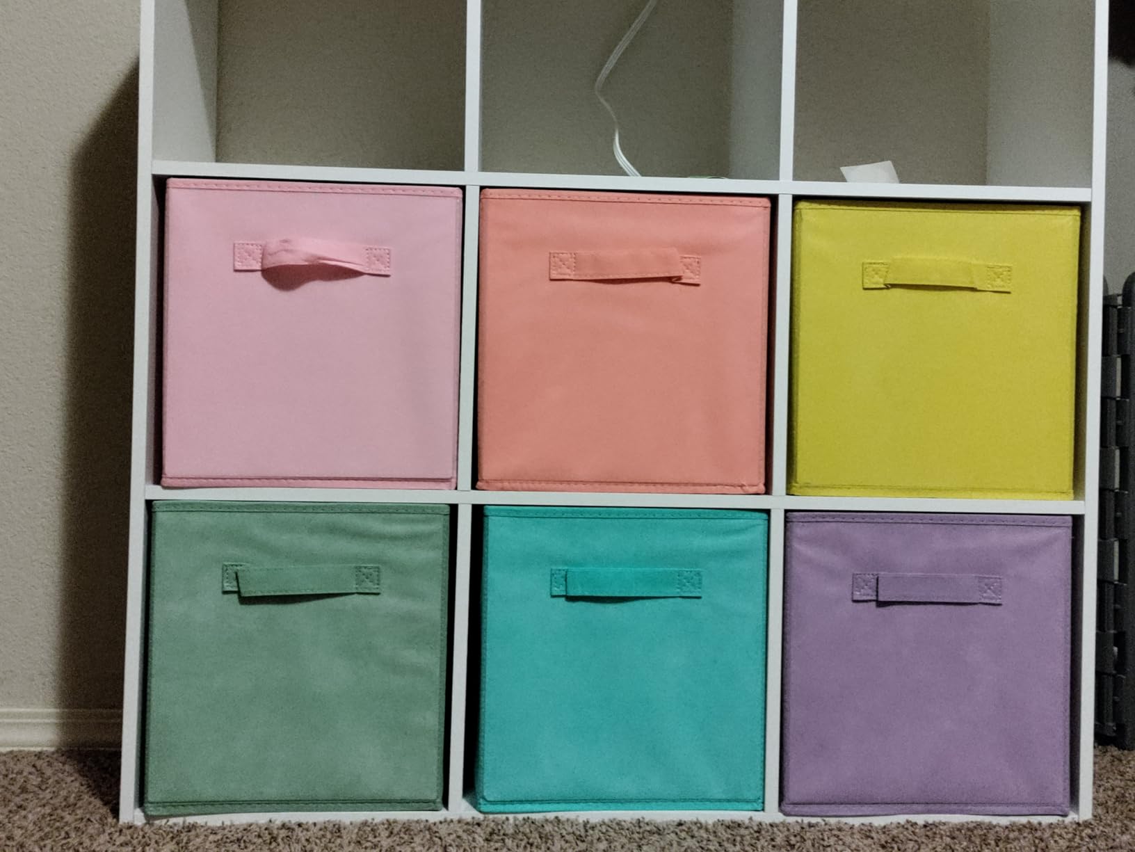 Sorbus 11 Inch Fabric Storage Cubes - Sturdy Collapsible Bins With Handle - 6 Foldable Baskets for Organizing Clothes, Toys, Books - Multi Colored Storage Baskets for Shelves, Kids Room, Closets | Collapsible cubby bins with carry handles for clothes and toys; sturdy colored baskets for kids' rooms. customer photo 2