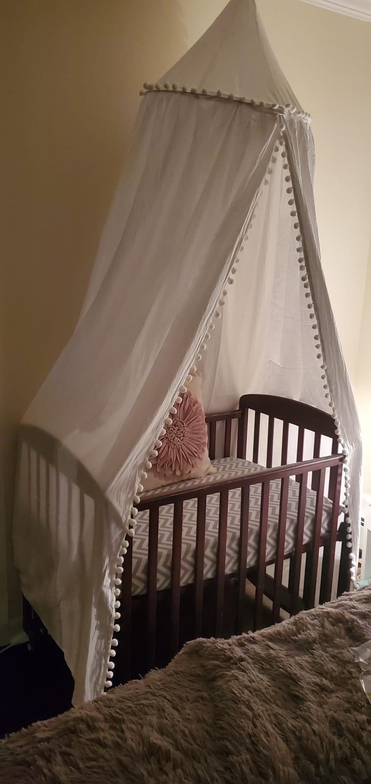 LOAOL Bed Canopy with Pom Pom Kids Reading Nook Hanging Tent (White) | Canopy for Kids Crib Baby Girl Netting Cover Canopy Crib Curtain Nursery Play Game Castle Room Decoration customer photo 1