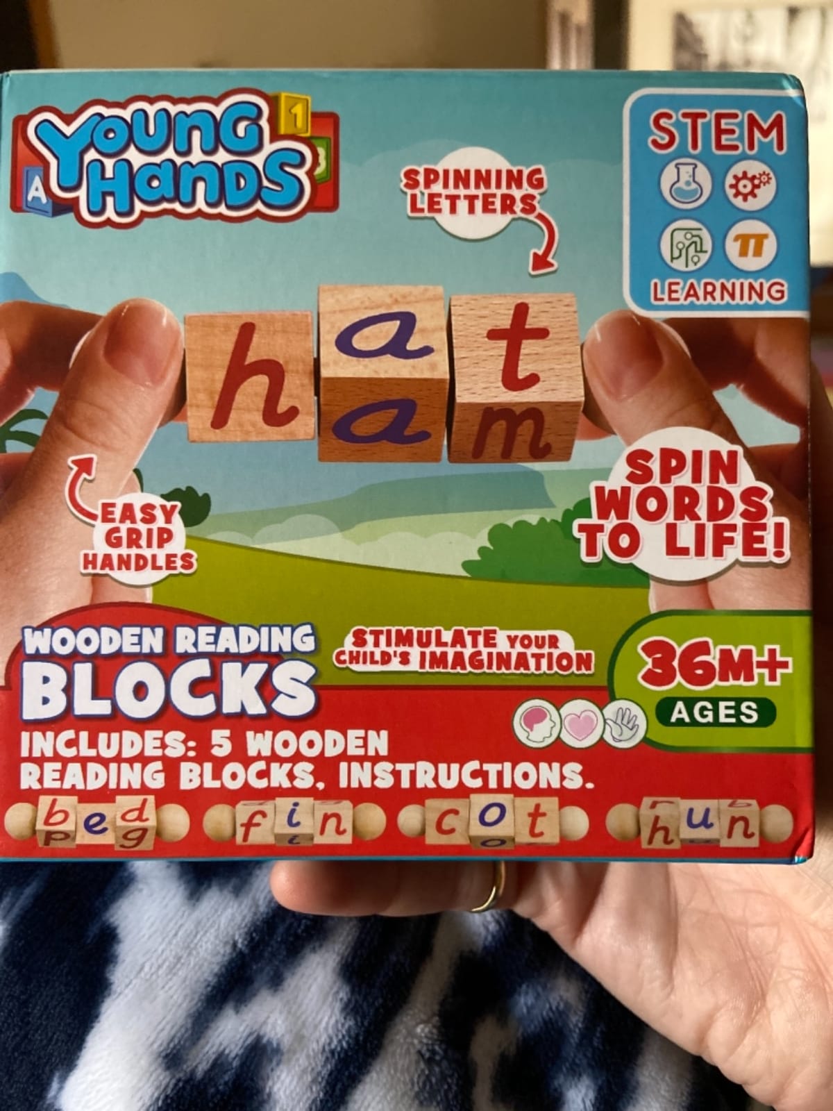 Wooden Reading Blocks - Set of 5 Spinning Alphabet Blocks w/Easy-Grip Handles - Kindergarten Preschool Learning Activities Letter Work - Wooden Montessori Toys Gifts for Kids Toddlers customer photo 1