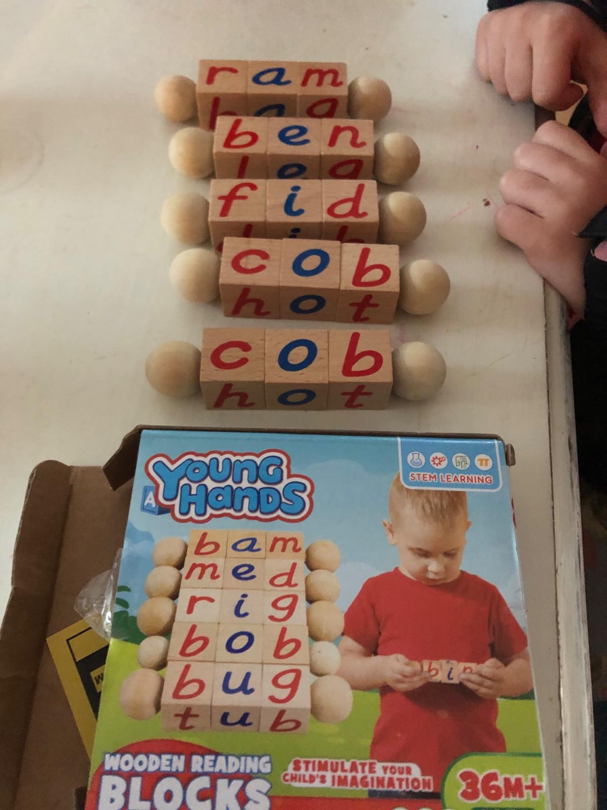 Wooden Reading Blocks - Set of 5 Spinning Alphabet Blocks w/Easy-Grip Handles - Kindergarten Preschool Learning Activities Letter Work - Wooden Montessori Toys Gifts for Kids Toddlers customer photo 2