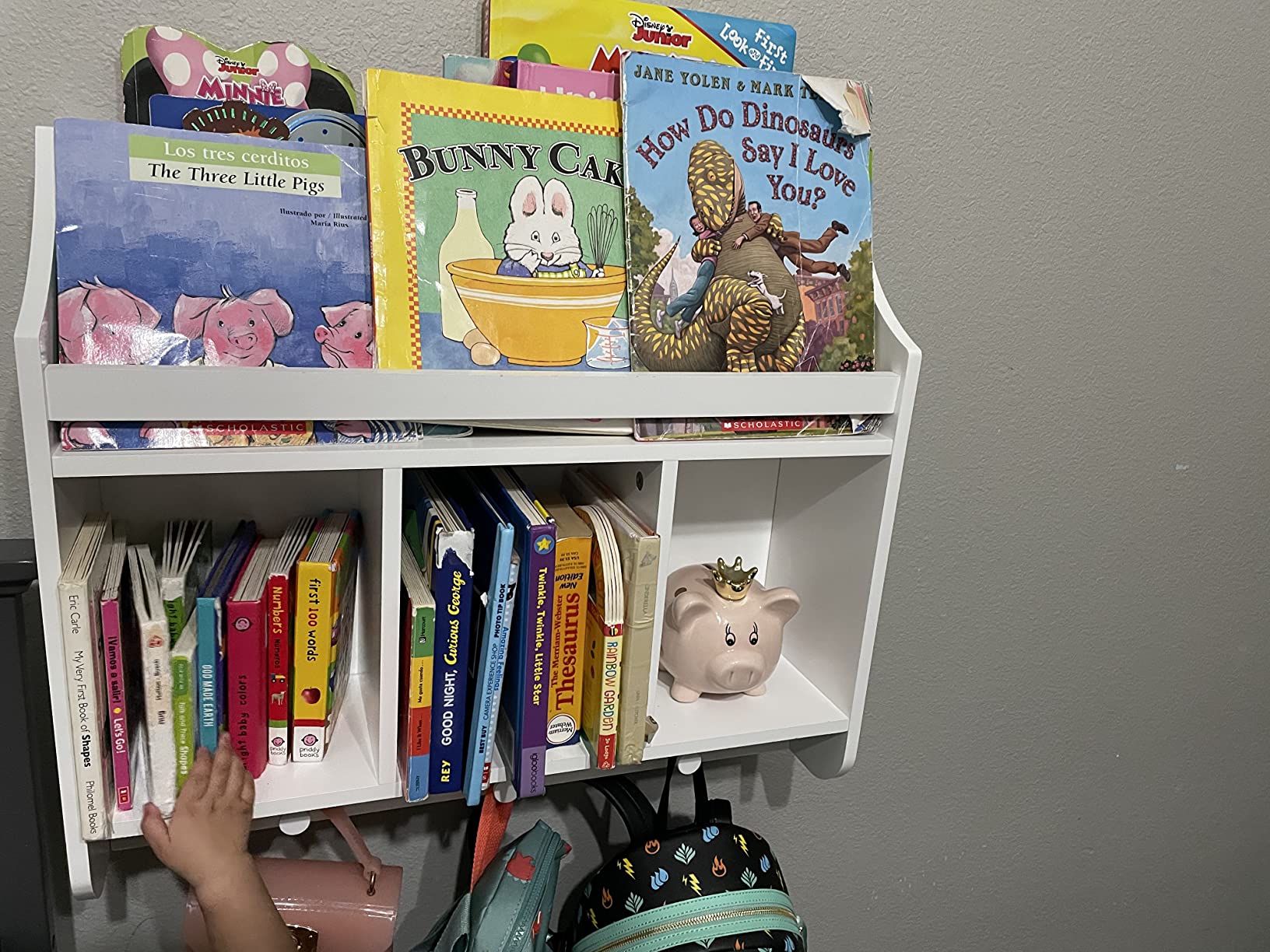 RiverRidge Kids Book Nook Wall Book Rack Shelf with Cubbies + Hooks, White customer photo 2