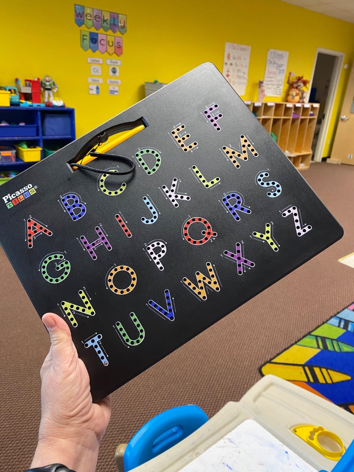 PicassoTiles Magnetic Letter Practice Board, 2-in-1 ABC Tracing Pad, Age 3+ | 12.3 x 10 inches, uppercase lowercase guides, reusable bead surface, included stylus, mess-free STEM learning, onboard holder customer photo 1