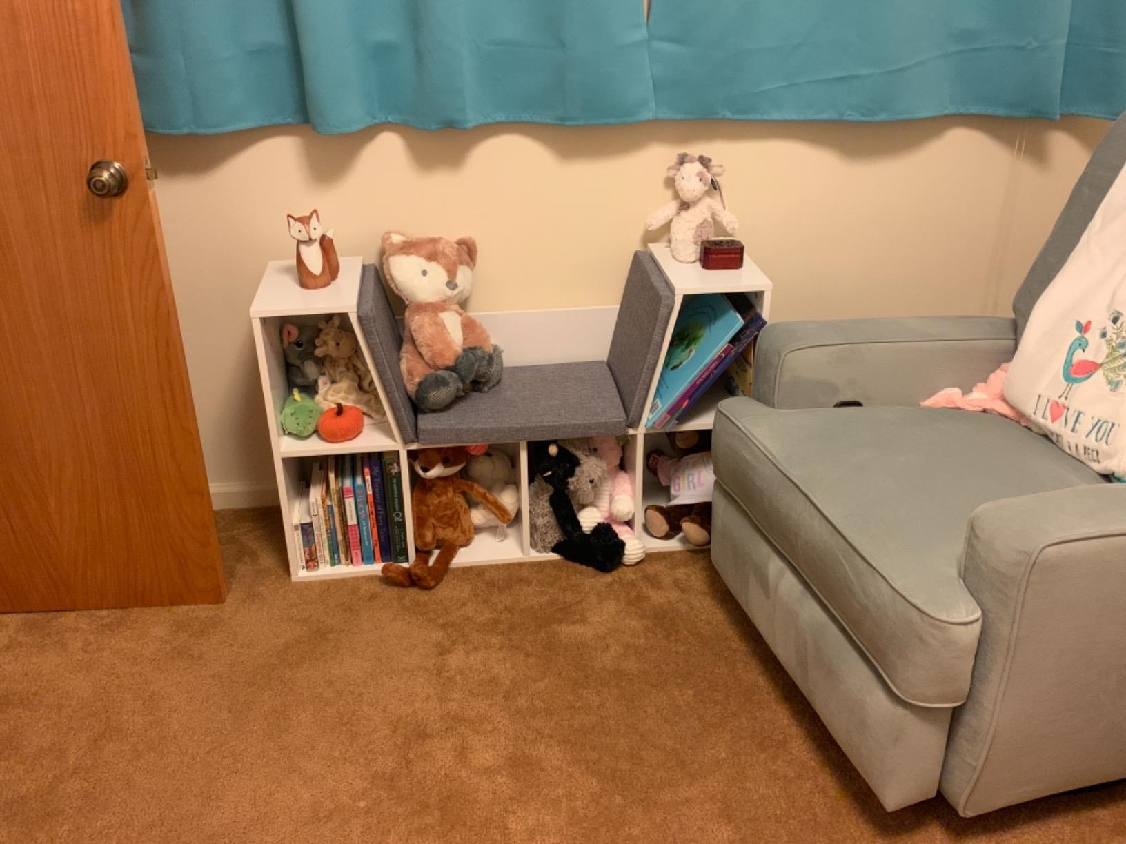 Costzon Kids Bookshelf with Reading Nook, 6 Cubby Bookcase with Soft Seat Cushion, Wooden Toy Storage Organizer with Bench customer photo 2