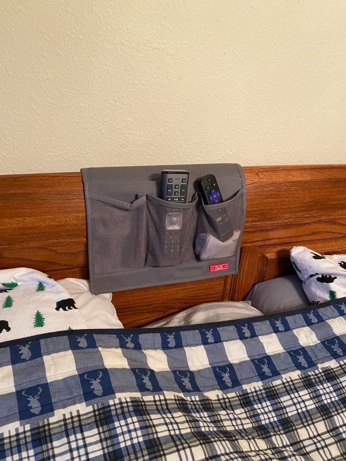 Zafit Bedside Storage Organizer, Table Cabinet Bedside Organizer Caddy for Remotes Phone Glasses (Classic 4 Pockets-Grey) customer photo 1