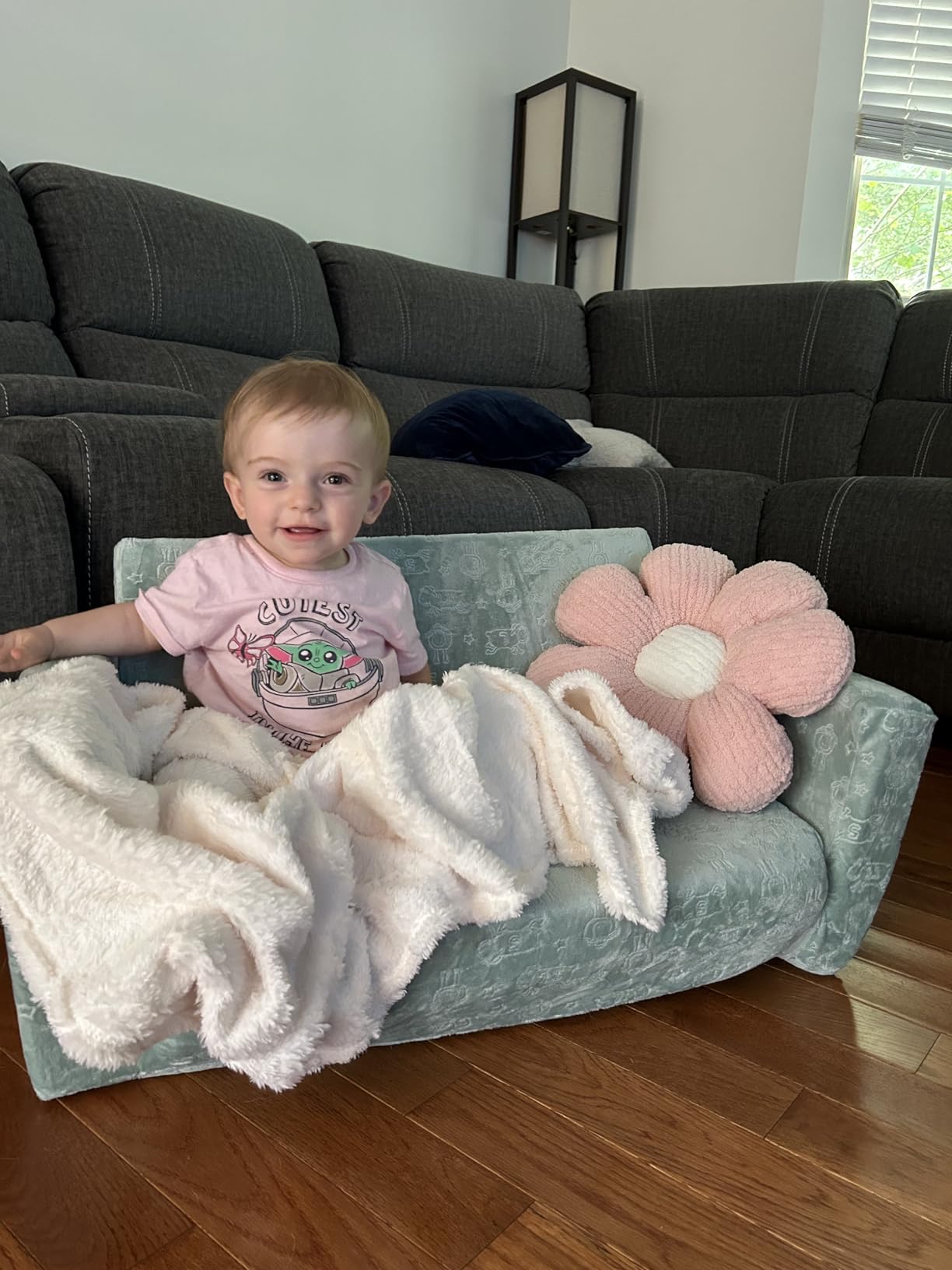 Delta Children - Serta Perfect Sleeper Kids 2-Seater Sofa, Convertible 2-in-1 Flip Open Toddler Couch Sleeper, Foam Chair for Playroom & Bedroom, Bed Lounger, Comfy Play Sleeping Lounge Chair, Grey customer photo 1