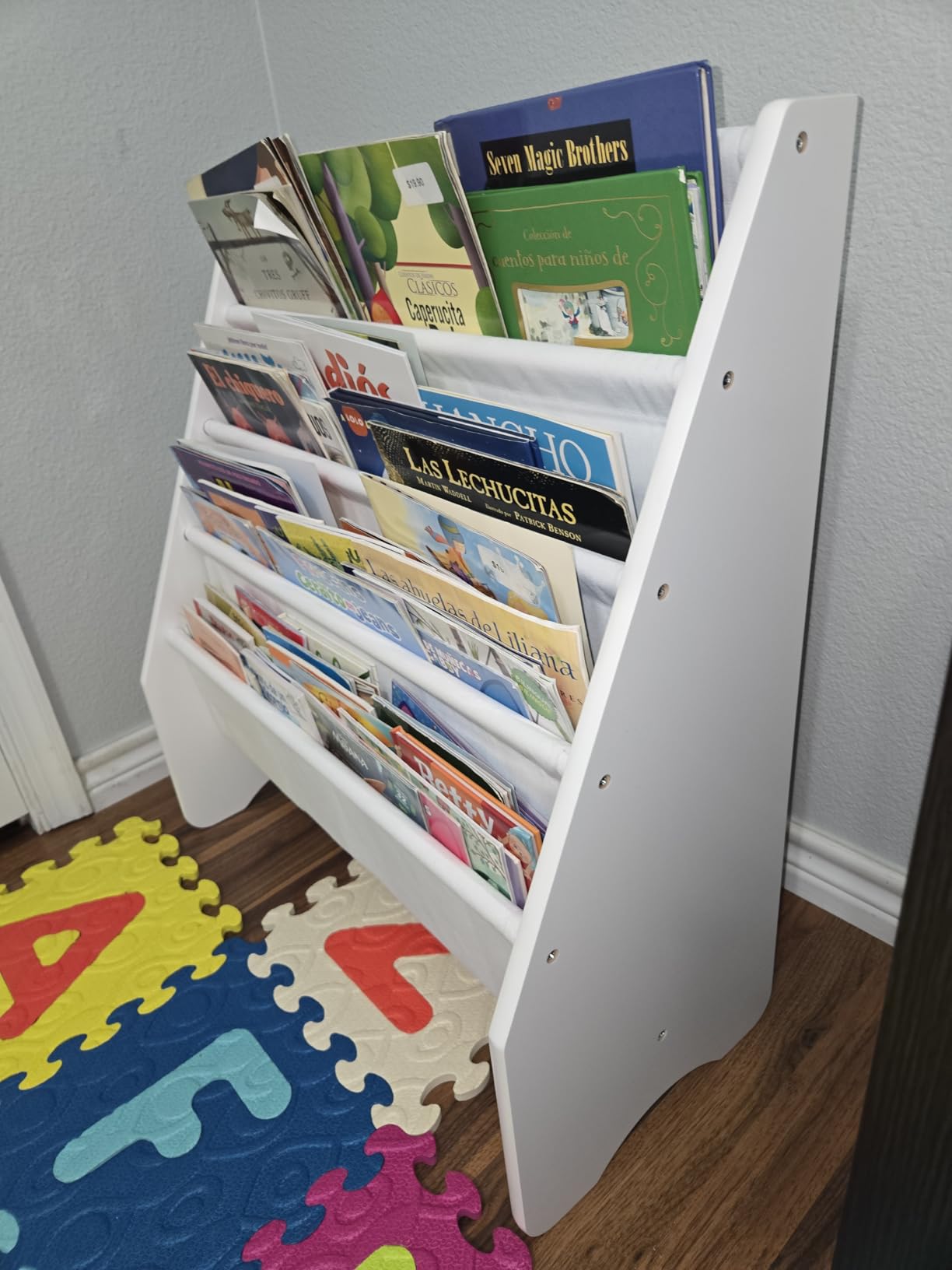 UTEX Kids Bookshelf with Storage Bins, Sling Book Shelf for Kids Rooms | 4-Tier Toddler Bookshelf, Montessori Book Display Rack, 2 Drawers, Toddler Room, Kids Room, Sturdy, Kids Gift, White customer photo 1