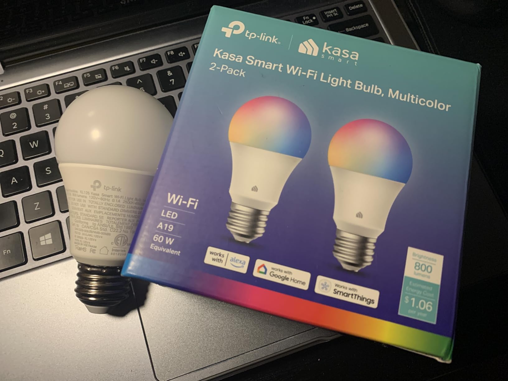 Kasa Smart Light Bulbs, Full Color Changing Dimmable Smart WiFi Bulbs Compatible with Alexa and Google Home, A19, 60 W 800 Lumens,2.4Ghz only, No Hub Required, 2-Pack (KL125P2), Multicolor customer photo 1