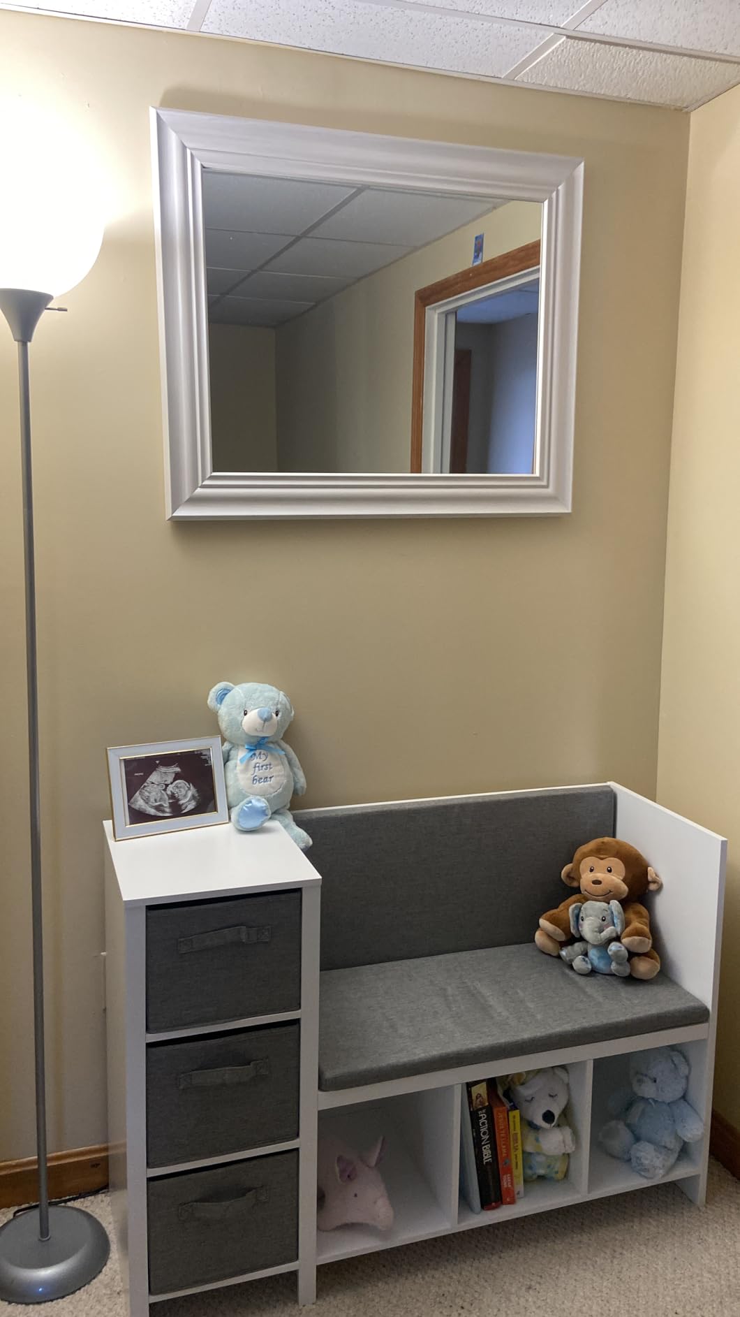 UTEX Kids Reading Nook Bench with Bookshelf, Kids Bookcase and Storage Organizer with Seat Cushion, White customer photo 1