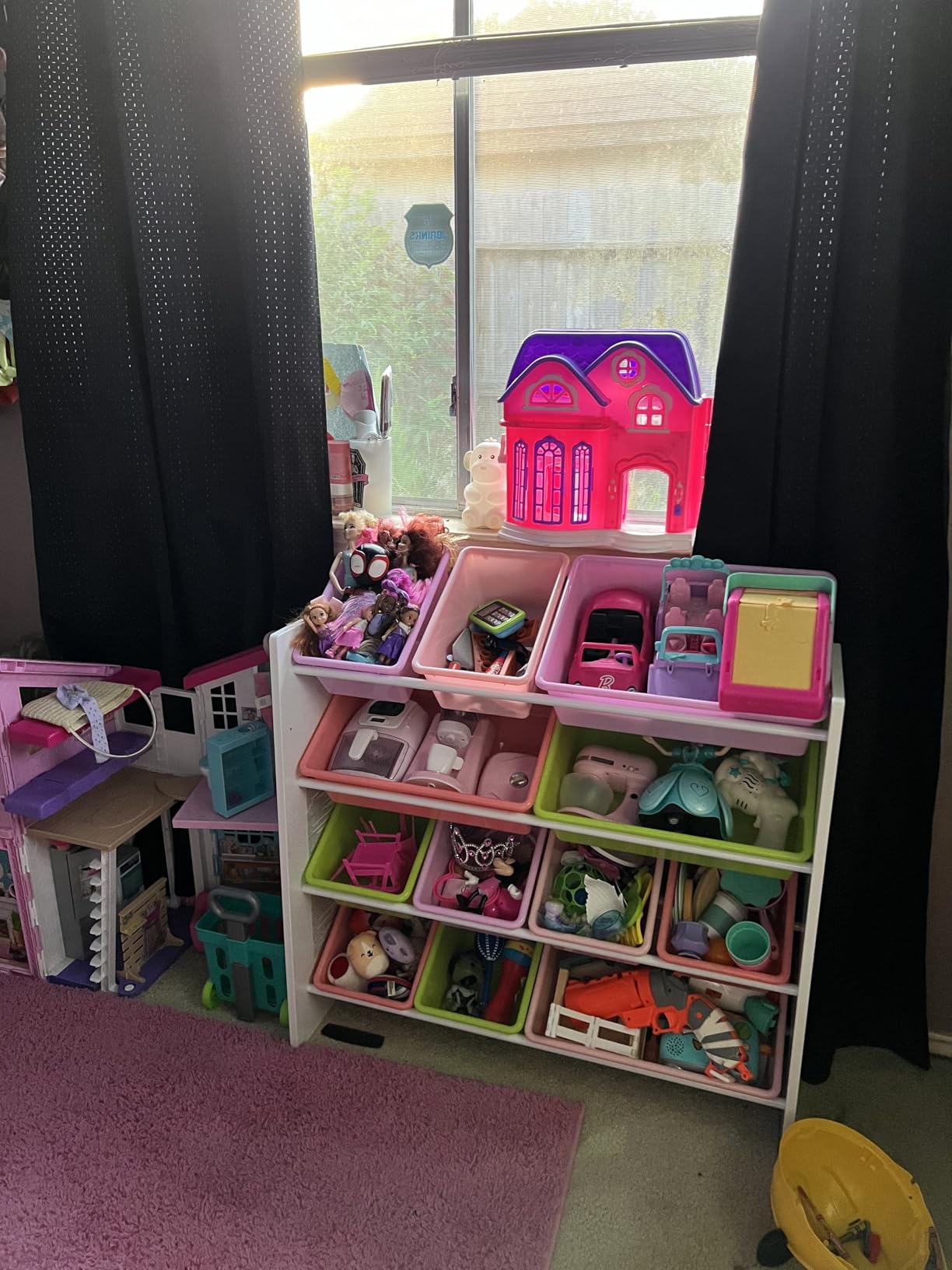 Amazon Basics Kids Toy Storage Organizer With 12 Plastic Bins, Natural Wood, Multicolor, for Bedroom and Playroom, 33.85