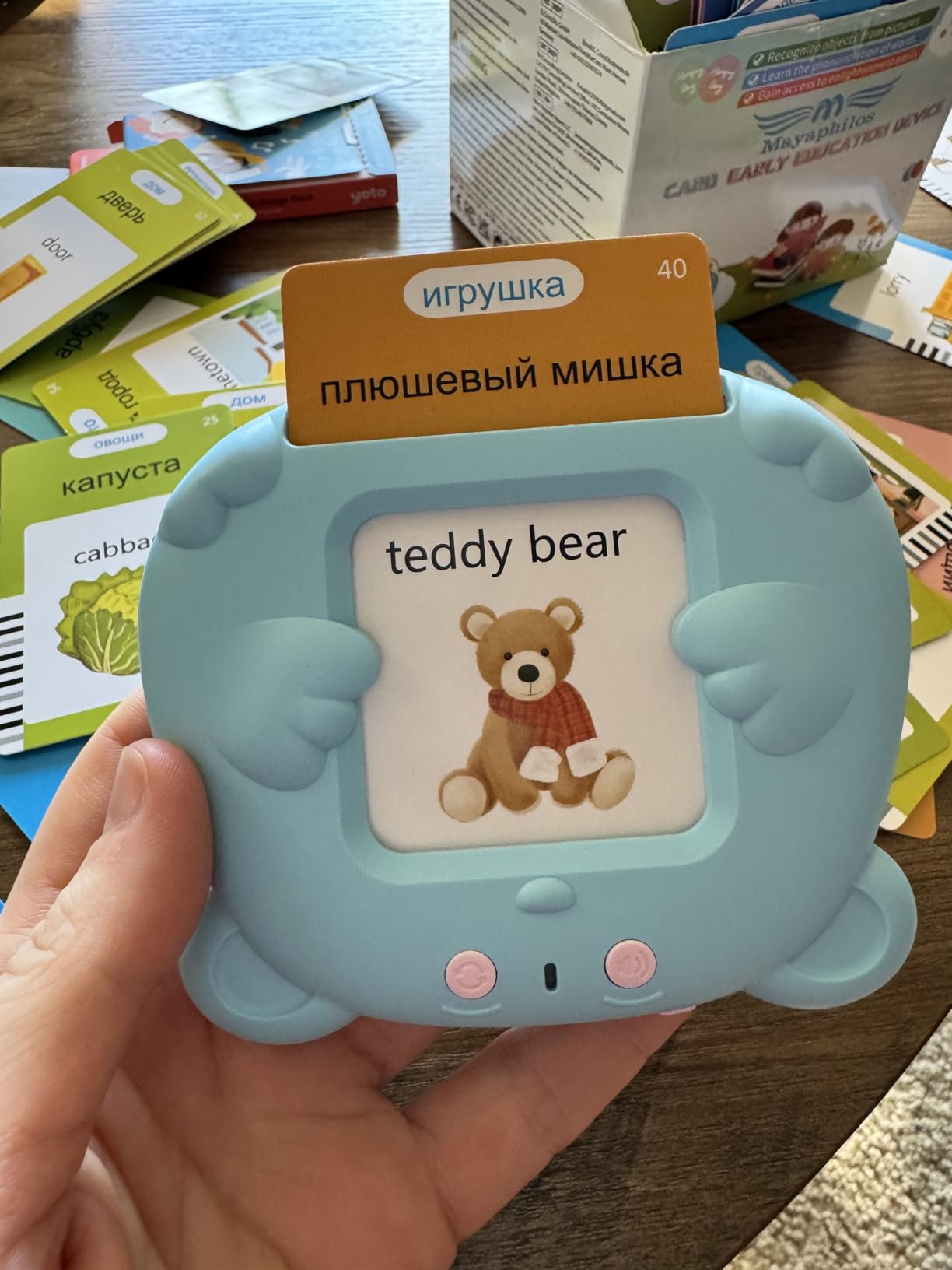 MAYAPHILOS 510 Words Alphabet Talking Flash Cards for 3-8 Years Kids, Educational Learning Interactive Toy for Boys Girls Kids Birthday Gifts, Preschool Montessori Speech Therapy Autism Toys Blue customer photo 1