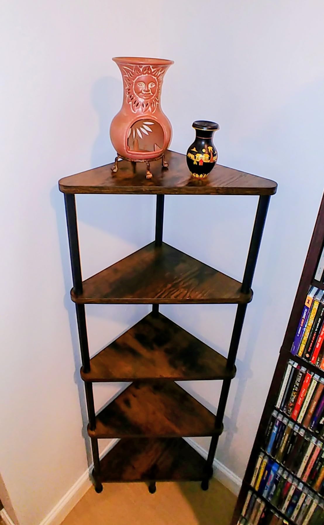 HOOBRO Corner Shelf Stand, Industrial 5-Tier Corner Bookshelf with Metal Frame, Plant Display Shelf, Small Bookcase for Small Spaces, Bedroom, Living Room, Rustic Brown BF33CJ01 customer photo 2