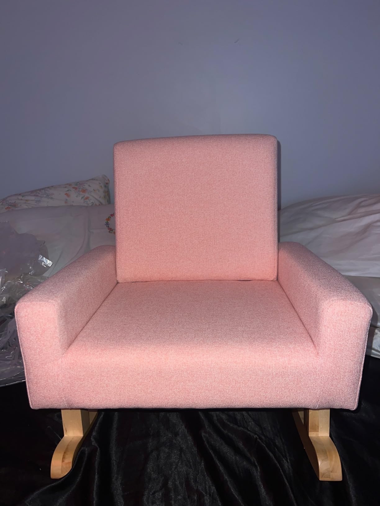 Costzon Kids Sofa, Toddler Rocking Chair with Solid Wood Frame, Linen Fabric, Anti-Tipping Design, Children Furniture Armchair for Kids Room, Nursery, Playroom, Preschool, Gift for Boys Girls (Pink) customer photo 2
