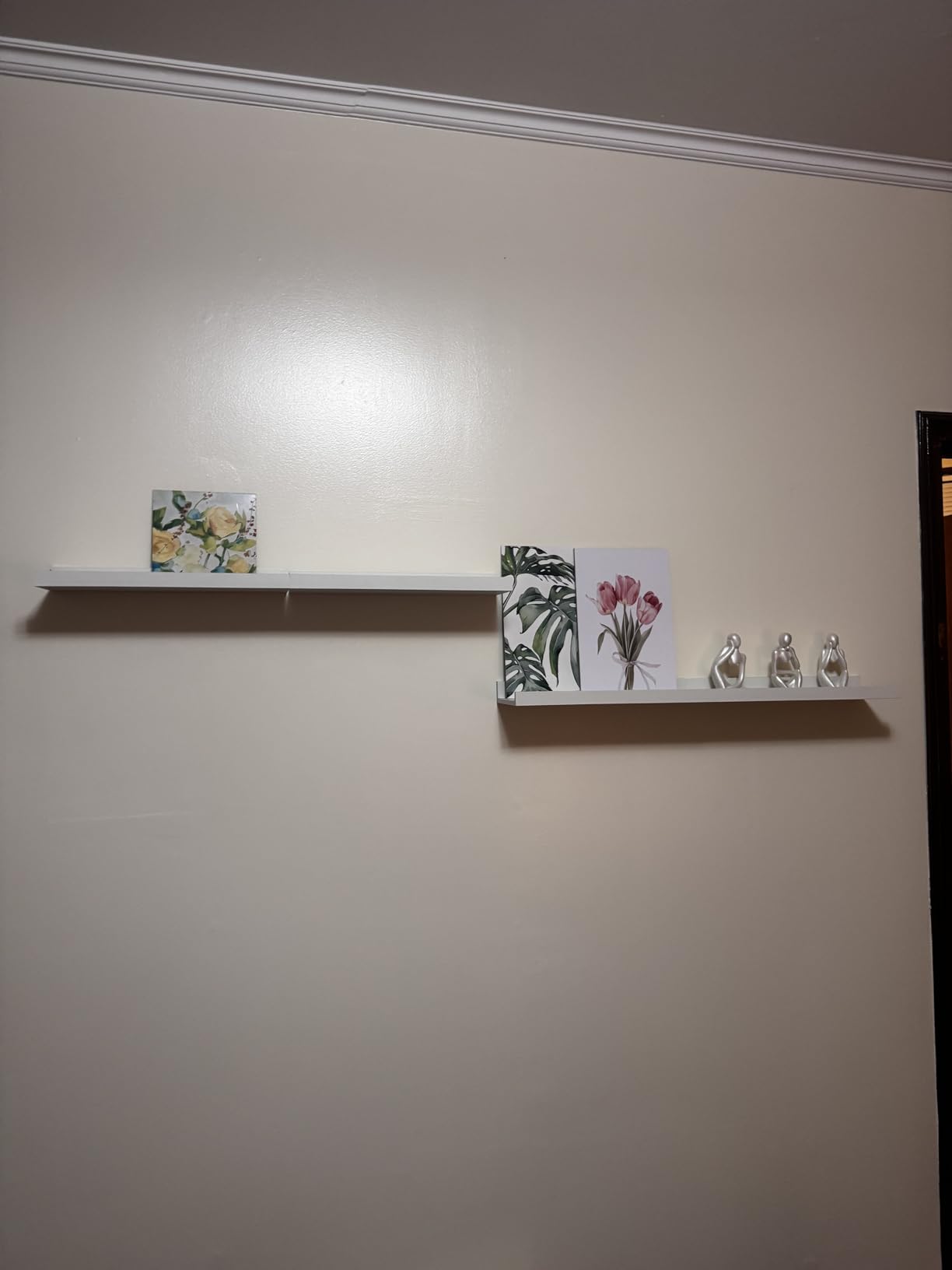 RICHER HOUSE 5-Set Floating Shelves with Lip, White Wall Mounted Wood Shelf | Display Picture Ledge Shelf, Anti-drop lip Shelf for Room Wall Decor, Bedroom Bathroom Storage Nursery Books, Easy Setup 16in customer photo 2