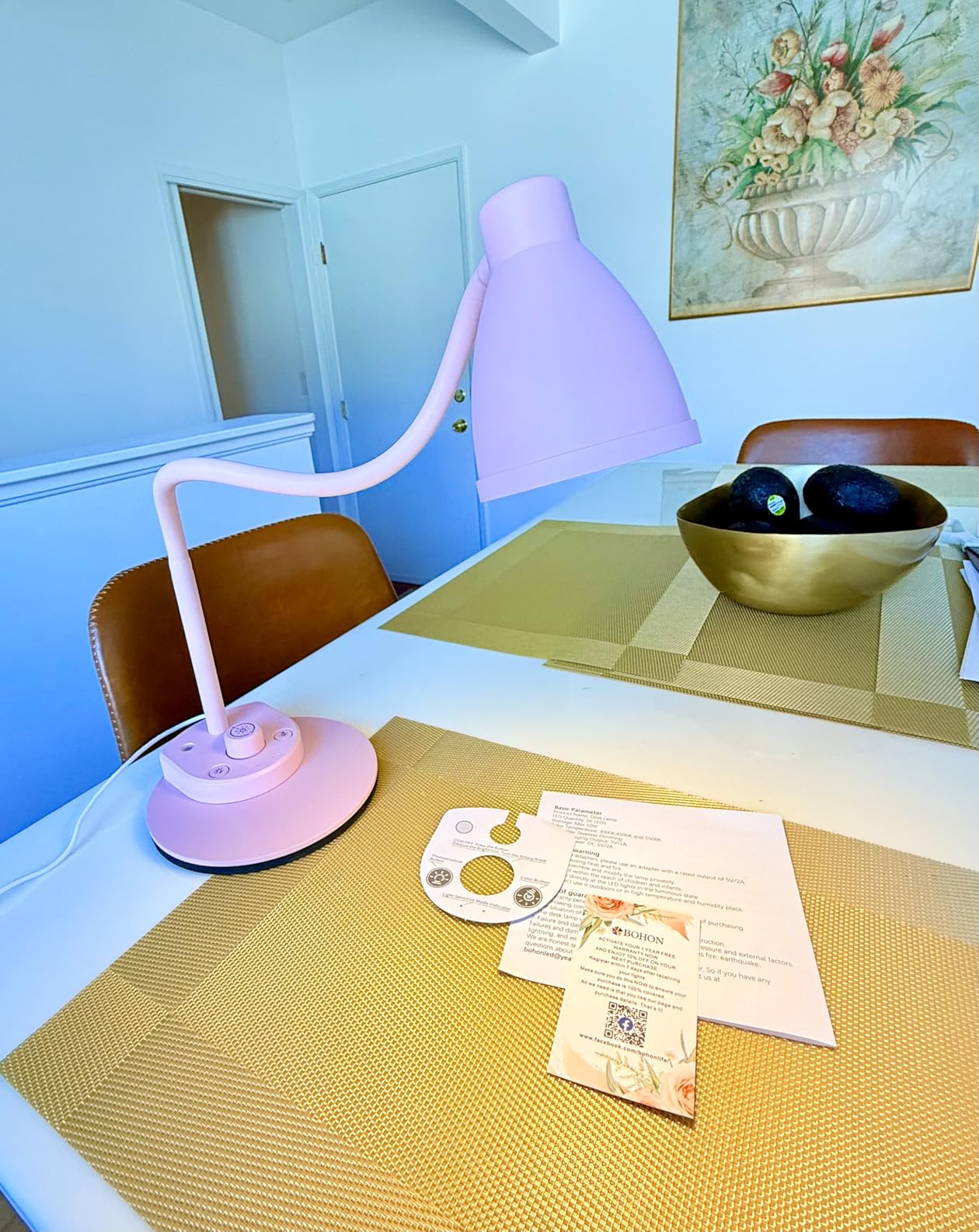 BOHON Cute Desk Lamp with USB Charging Port, 3 Color Modes Dimmable, Pink LED Reading Lamp, Flexible Neck Auto Dimming Table Task Light for Home Office Dorm Bedside customer photo 1