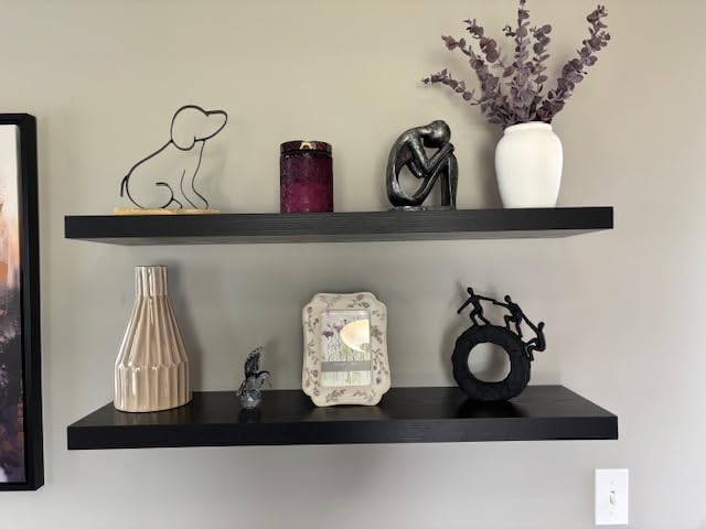 BAYKA Floating Shelves for Wall, Rustic Wood Set of 3, 15.7in, Hanging Shelf for Books/Storage/Decor customer photo 2