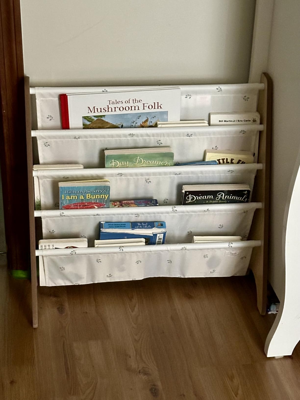 3 Sprouts Recycled Kids Bookshelf, Holds 35 Books, 4-Tier, Cream | Space-saving bookshelf, Children's room, Toddler bookcase organizer, Ages 3+, Book/toy storage, Front-facing, Covers visible customer photo 1