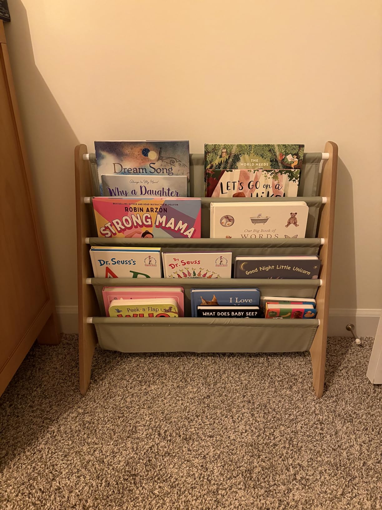 3 Sprouts Recycled Kids Bookshelf, Holds 35 Books, 4-Tier, Cream | Space-saving bookshelf, Children's room, Toddler bookcase organizer, Ages 3+, Book/toy storage, Front-facing, Covers visible customer photo 2