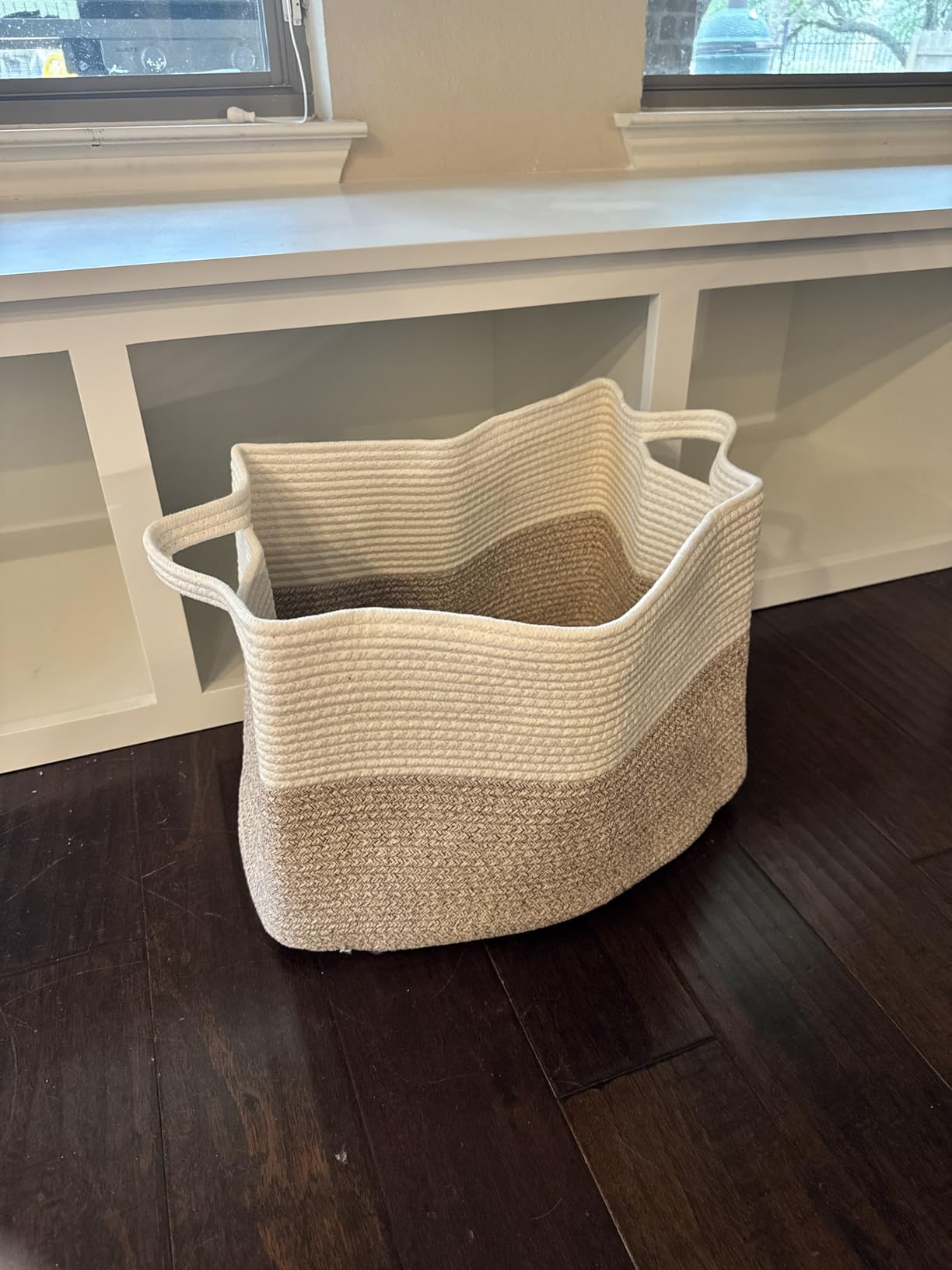 Goodpick Woven Rope Storage Basket for Shelves, Rectangle, Light Brown | 13