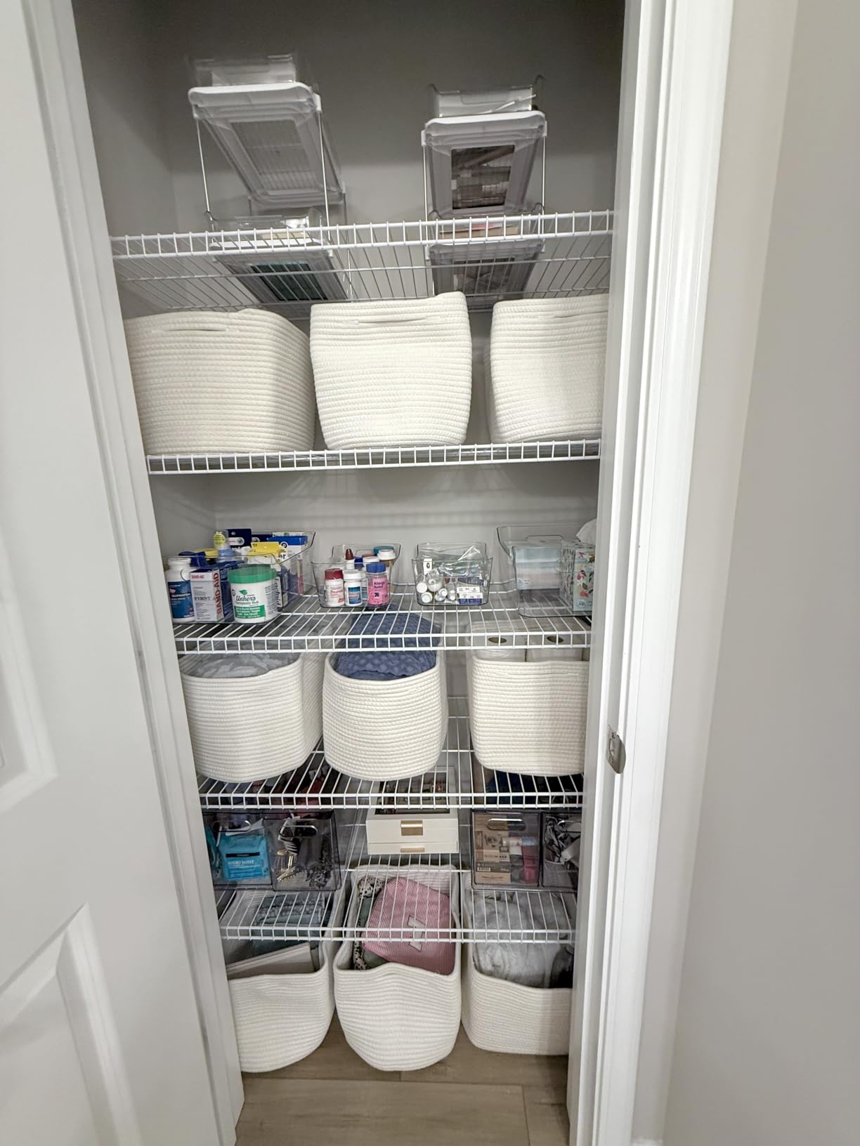 ICERZCZ Storage Baskets for Organizing Shelves 15x11x9.5 Off White 3 Packs | Woven Cotton Rope Bins for Baby Nursery Organization, Book Toy Towel Organizer, Living Room, Bedroom, Bathroom, Kid's Room customer photo 2