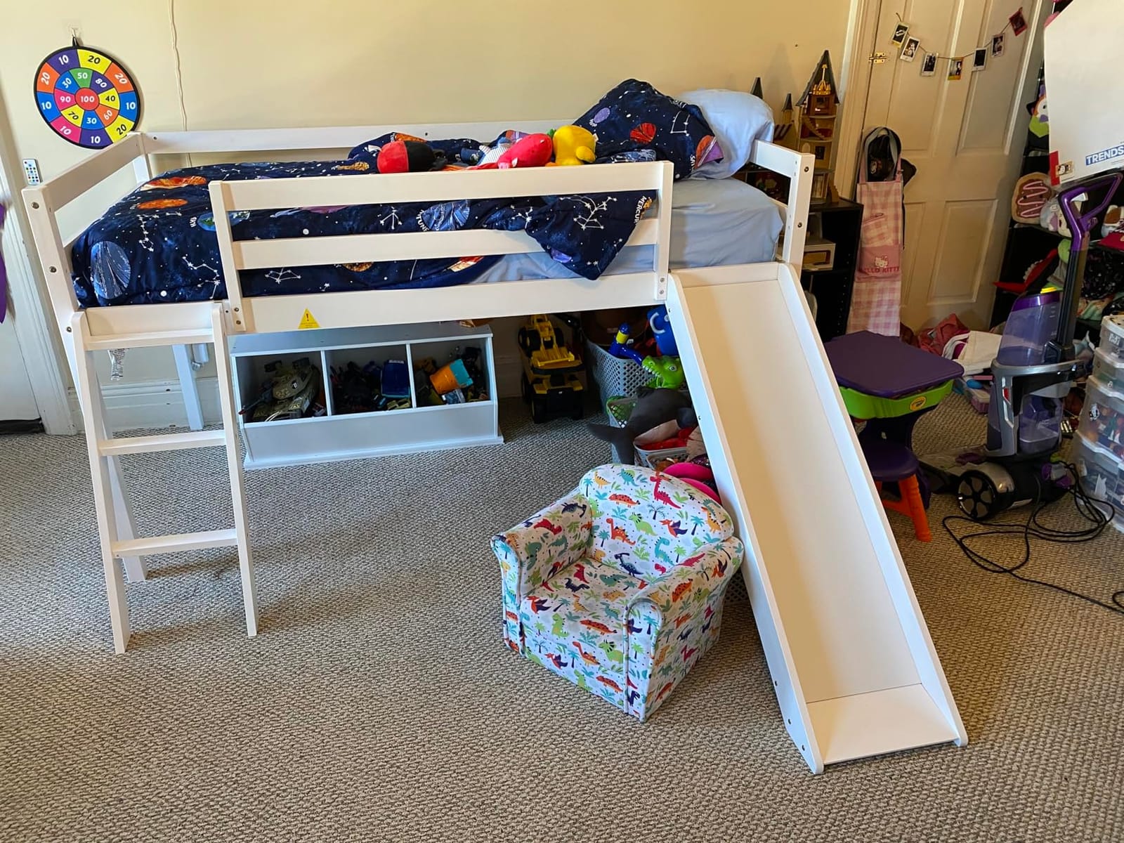 MU Low Bunk Bed with Slide, Twin Over Twin Bunk Bed, Solid Wood Bed Frame with Climbing Ladder & Safety Guard Rail, Floor Loft Bed with Storage Space for Kids Toddler, White customer photo 1
