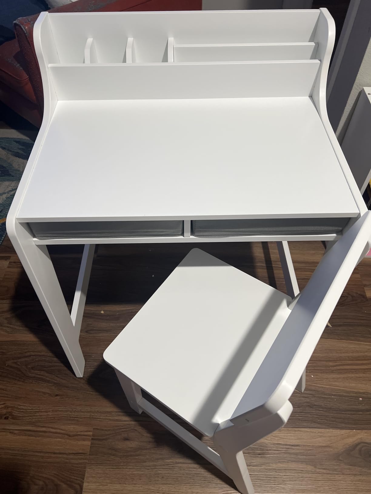 UTEX Wooden Kids Desk and Chair Set with 2 Fabrics Drawers for Study Room | Kids Study Desk with Stand-up Organizer, Solid Wood Legs, Ergonomic Chair, Water-based Paint customer photo 1