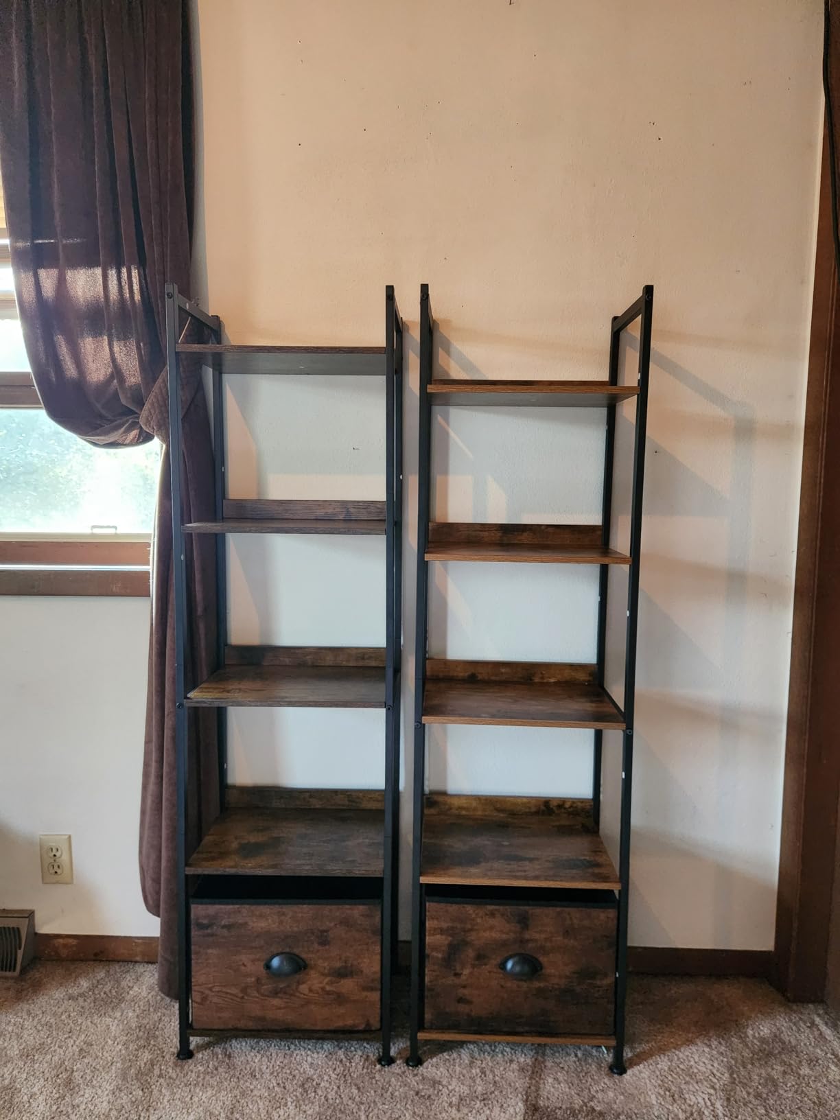Furologee 5 Tier Bookshelf with Drawer, Tall Narrow Bookcase with Shelves, Wood and Metal Bookshelves Storage Organizer, Industrial Display Standing Shelf Unit for Bedroom, Living Room, Rustic Brown customer photo 1