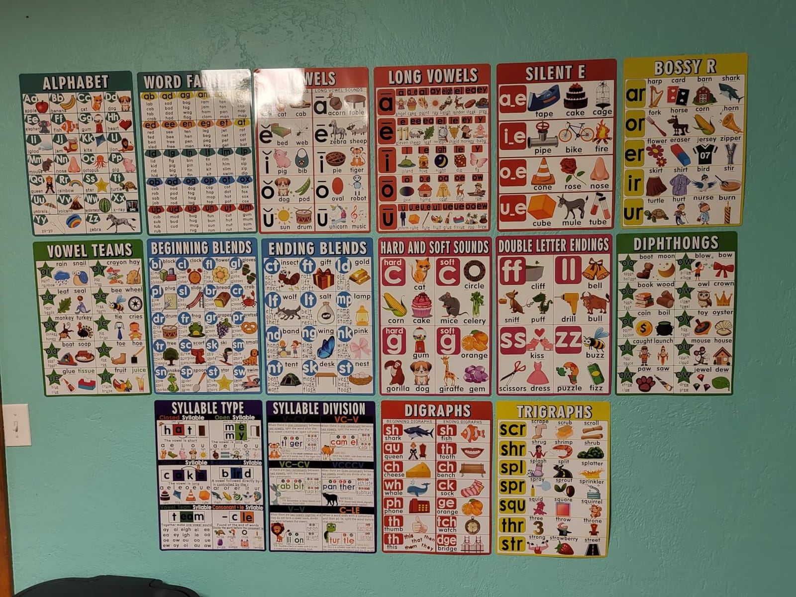 16 Sound Wall Classroom Phonics Language Arts Charts for Kids Toddler Learning Vowels Sounds, Phonics Posters for Classroom, Digraphs and Blends Poster customer photo 1