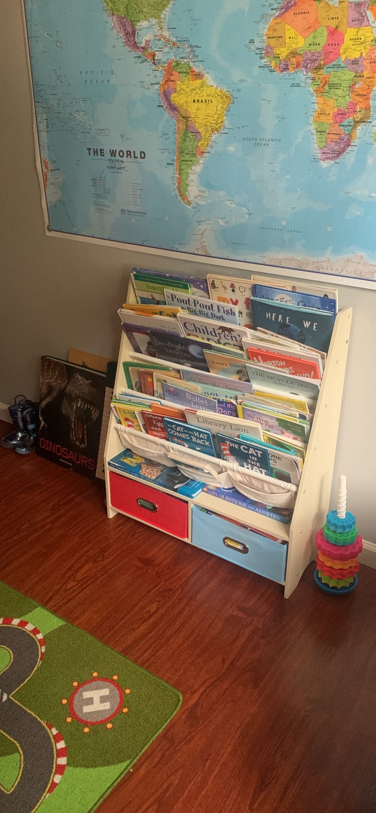 SEIRIONE Sturdy Kids Bookshelf, 4-Tier Book Shelf for Kids Room with Oxford Fabric-Nursery Room Playroom Classroom, Deep Slings to Keep Books Upright, Ideal Height for Toddler Age 3+, Matte White customer photo 2