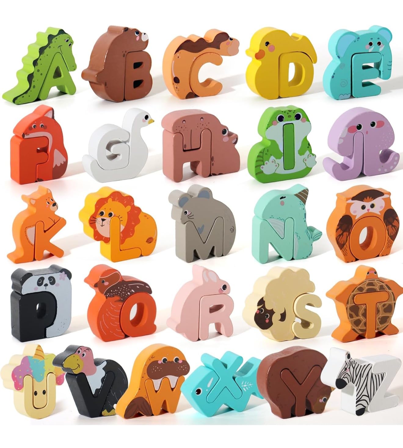 52 Pieces Matching Game, Wooden Alphabet Animal Puzzles for Toddlers, ABC Peg Puzzles for Kids Ages 3-5, Preschool Learning Activities Toys customer photo 2