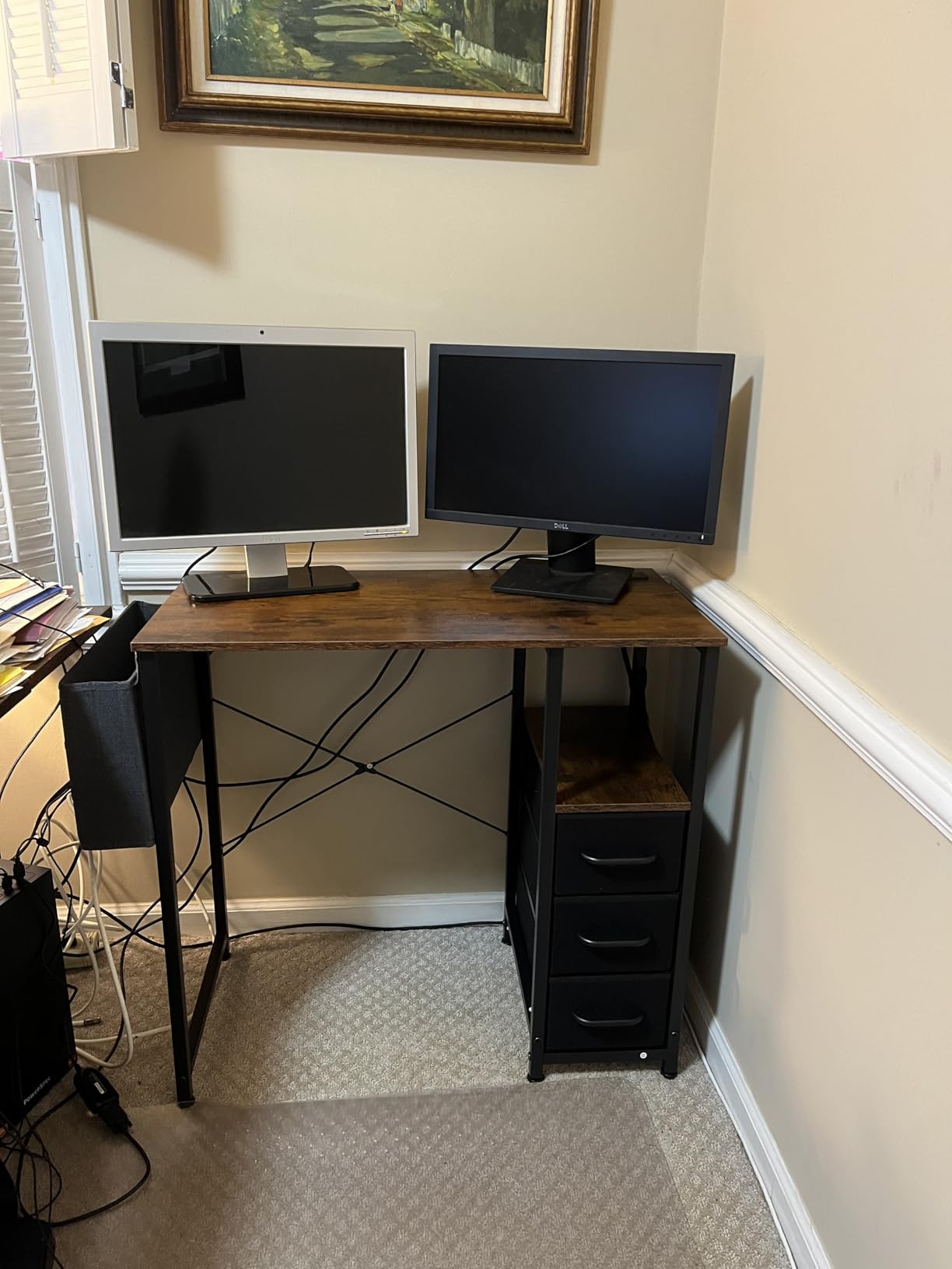 AODK 32 Inch Small Computer Desk with Fabric Drawers, Vintage customer photo 1