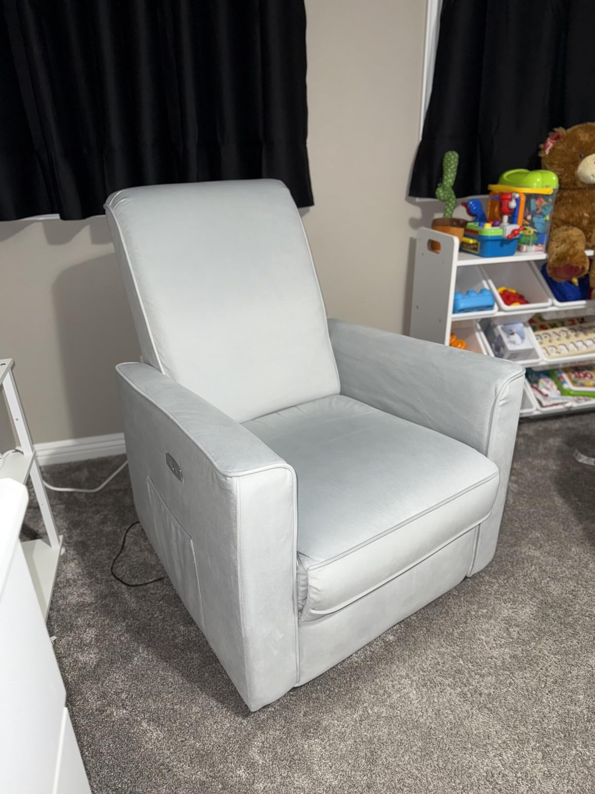 Evolur Harlow Upholstered Power Glider Recliner with USB Charging – Rocking & 275° Swivel with Smooth Glide – Greenguard Gold & FSC Certified – Modern Nursery and Living Room Chair in Tan customer photo 2