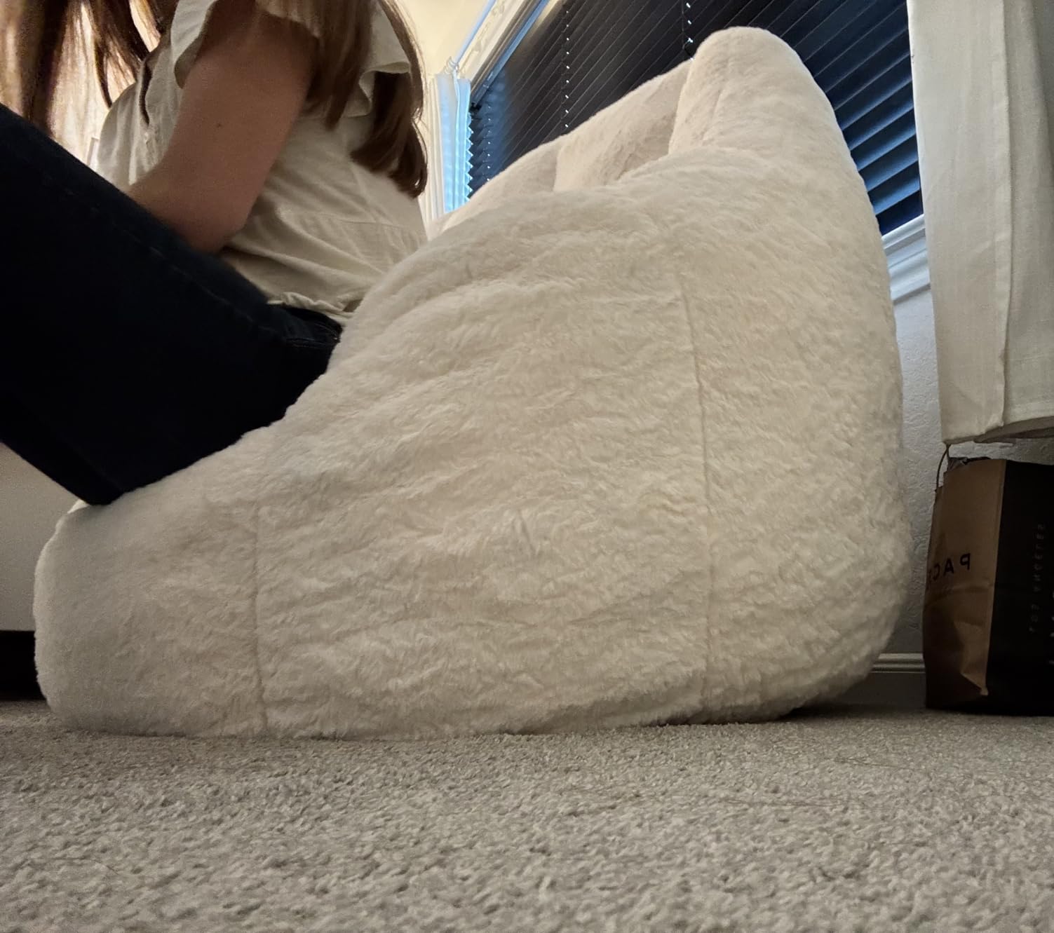 MAXYOYO Bean Bag Chair, Comfy Bean Bag Sofa with Back Support, Faux Fur Bean Bag Chair for Adults and Kids, Stuffed Floor Sofa for Living Room, Bedroom, Apartment, Beige customer photo 1