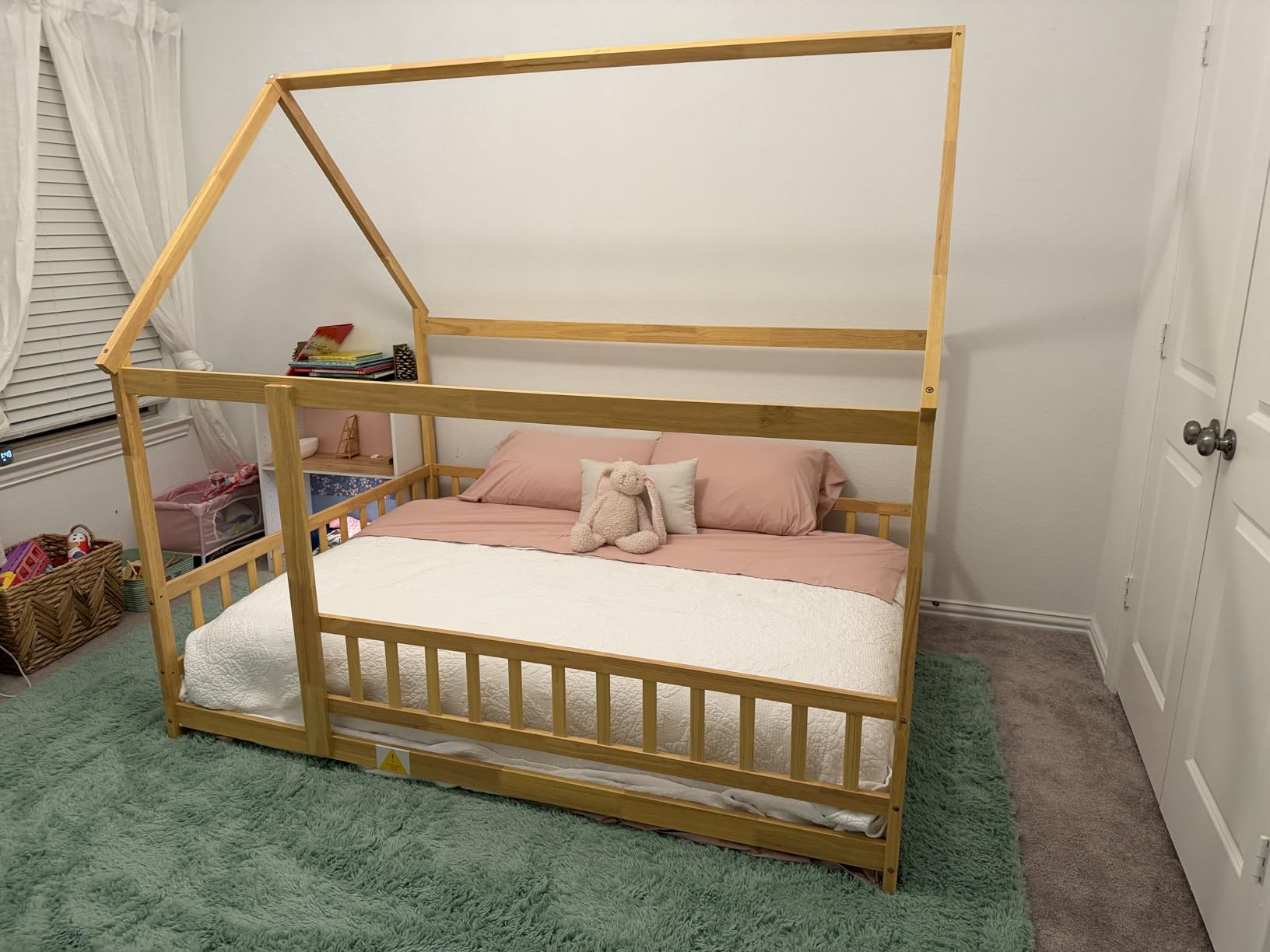 PVWIIK Twin Size Montessori Toddler Floor Bed with Wood Slats for Girls and Boys, Wood Montessori Bed Frame with Safety Guardrails, No Box Spring Needed, Natural customer photo 1