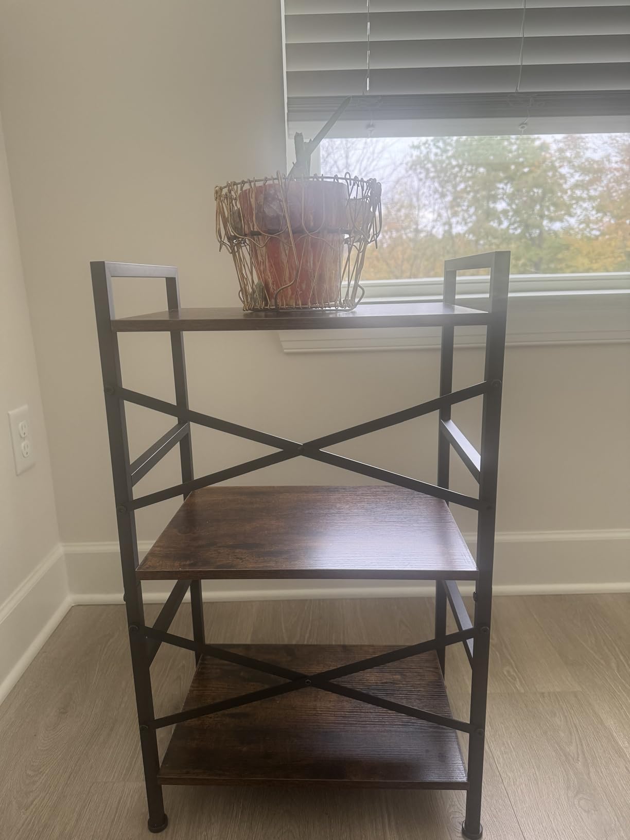 Small Bookshelf for Small Spaces, 3-Tier Industrial Bookcase with Metal Frame and Wood Shelves, Narrow Storage Shelf for Living Room, Bedroom, Apartment customer photo 2