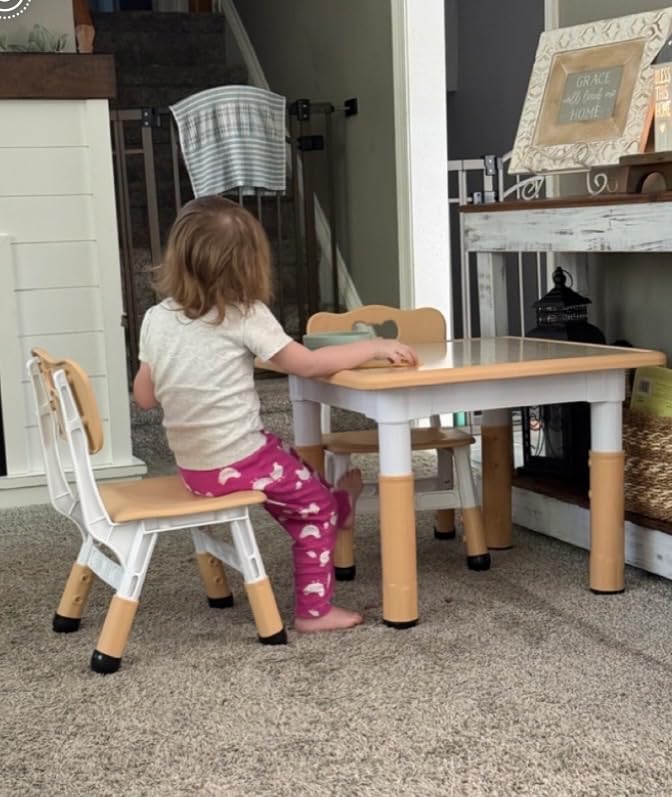 Brelley Height Adjustable Toddler Table and 2 Chairs Set, Beige customer photo 1