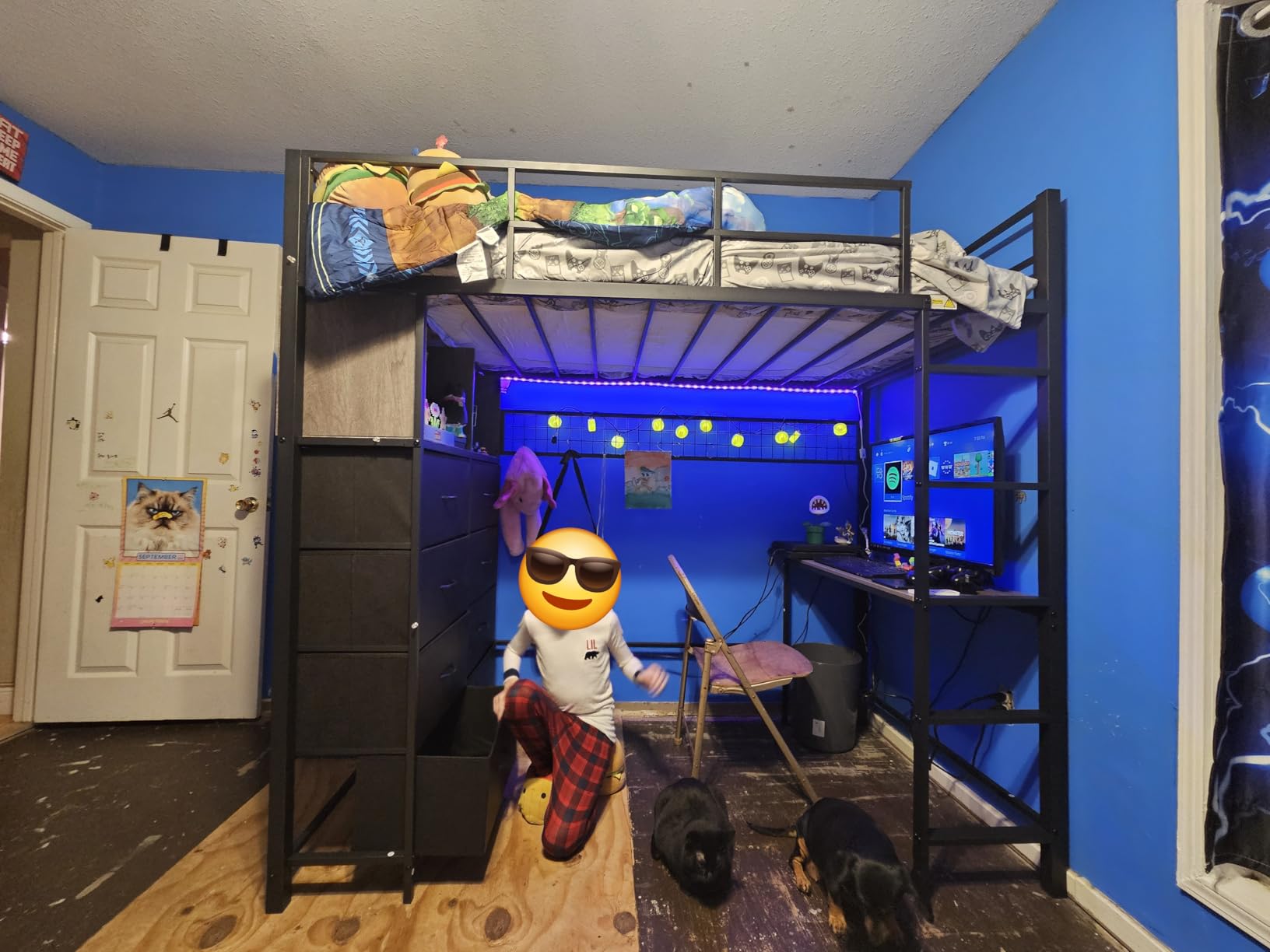 ADORNEVE Twin Loft Bed with Desk, 8 Storage Drawers,LED Lights, White | Metal Kids Loft Bed with Charging Sation, Storage Shelves, 13.1