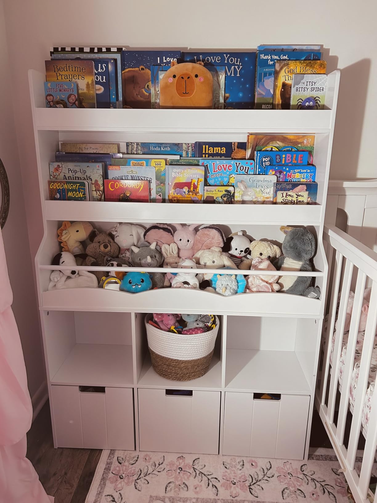 HITHOS Toy Storage Organizer w/Bookshelf & Stuffed Animal Organizer, White customer photo 1