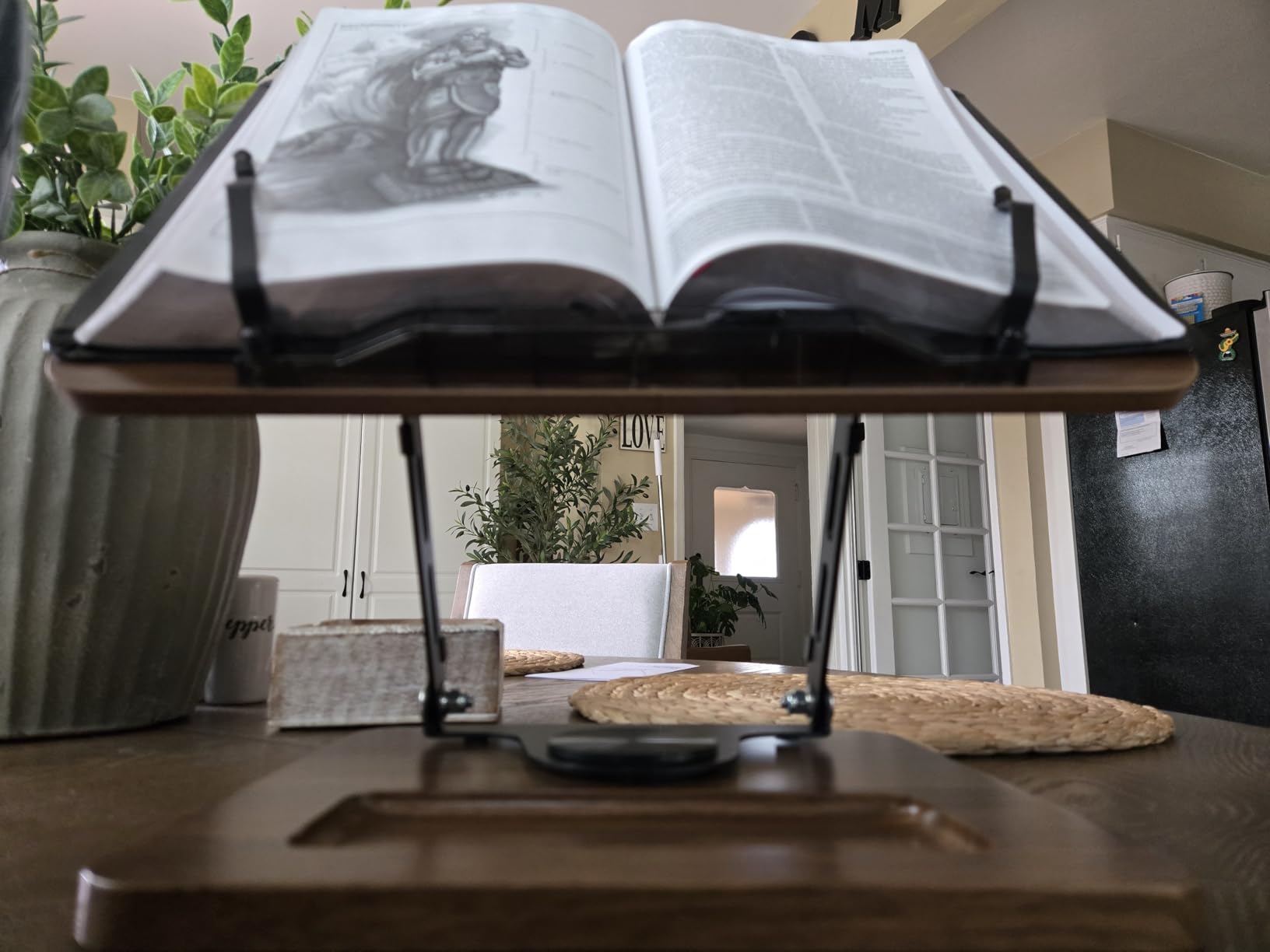 OPTIXCELL Book Stand for Reading, 360 Rotating Book Holder, Page Clips | Hands Free, Built-in Storage Tray, Adjustable Height Angle, Non-Slip, Foldable, Fits Cookbook Tablet & Laptop customer photo 2