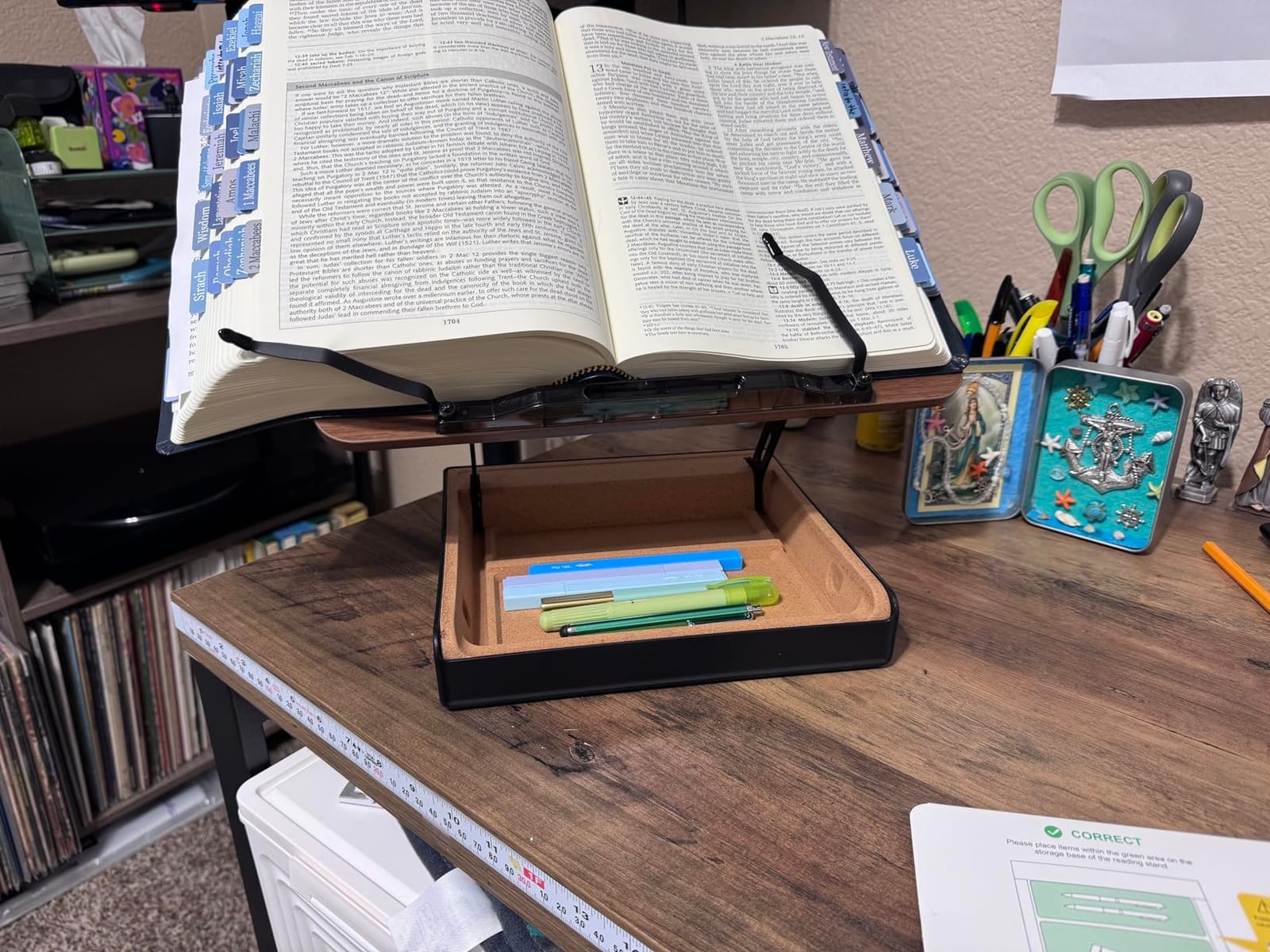 Book Stand with Storage, Book Holder for Reading Hands Free, Wooden Cookbook Stand for Kitchen Counter, Adjustable Reading Stand for Desk, Recipe Stand, Book Prop for Book Lovers customer photo 1