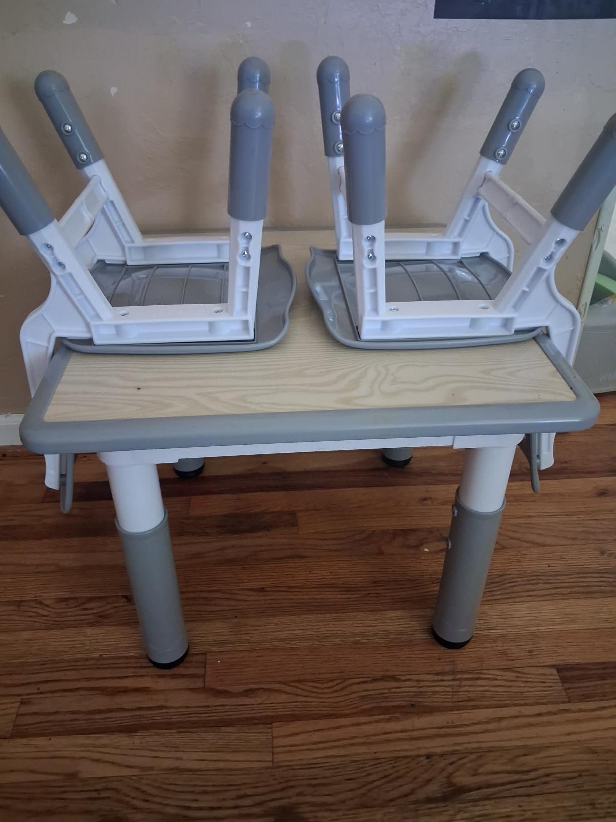 Pterying Wood Toddler Table and Chair Set, Kids Activity Desk, White Gray | 3-in-1 Desk with Reversible Paintable Tabletop, 2 Under-Seat Storage Drawers, for Crafts, Arts, Drawing, Learning customer photo 2