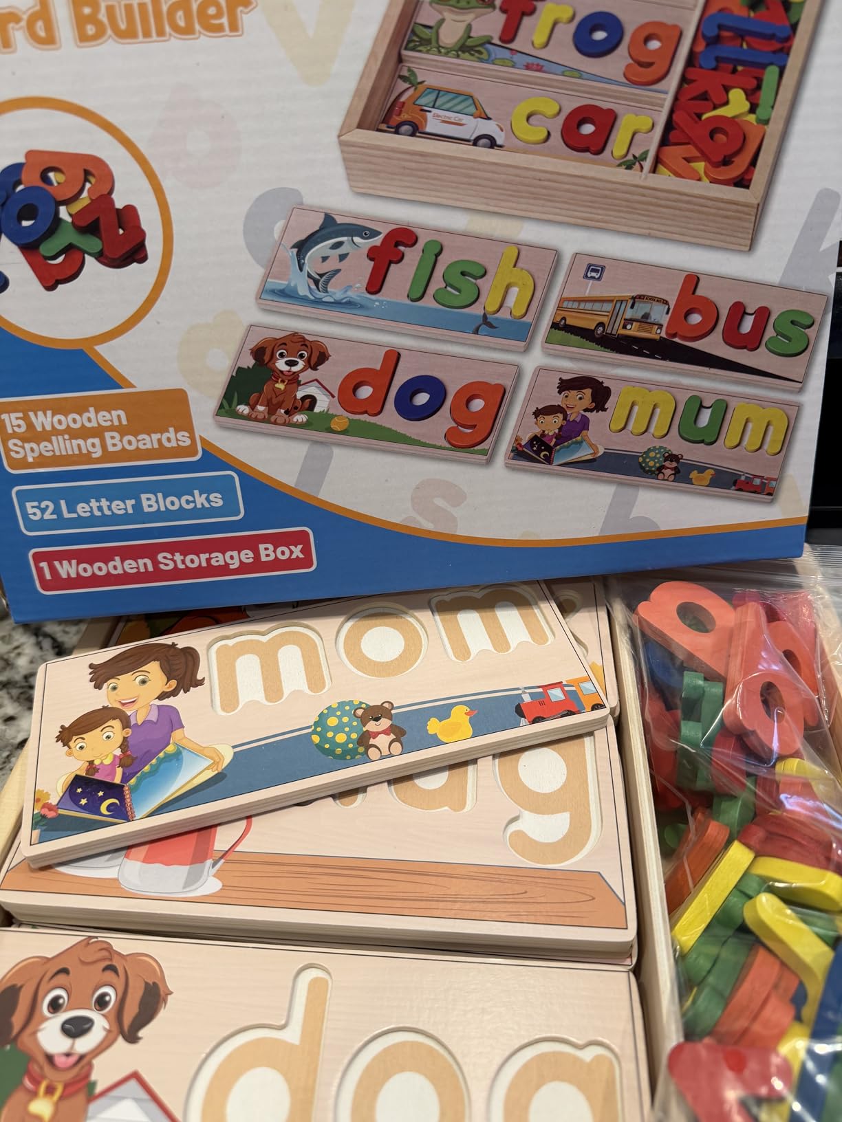 Wooden Alphabet Puzzle with 52 Letter Blocks, CVC Word Matching, Montessori Learning for Preschool Kids Ages 3-5 customer photo 2