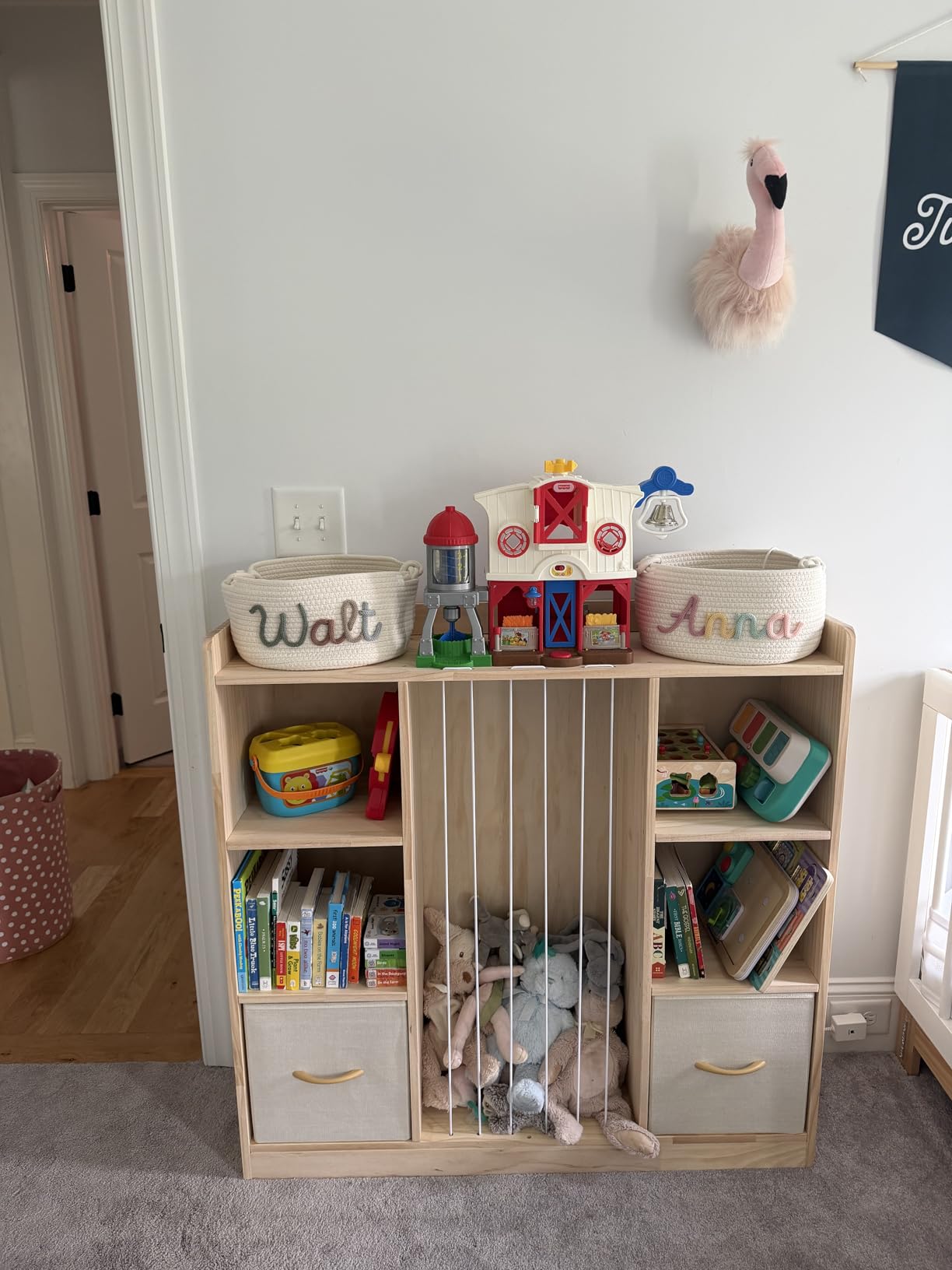 EXPERLAM 4-in-1 Toy Storage Organizer with Stuffed Animal Storage, Solid Pine Kids Bookshelf and Toy Shelf, 6 Cube Shelf with 2 Removable Drawers, Stuffed Animal Zoo for Kids Room, Playroom, Nursery customer photo 1