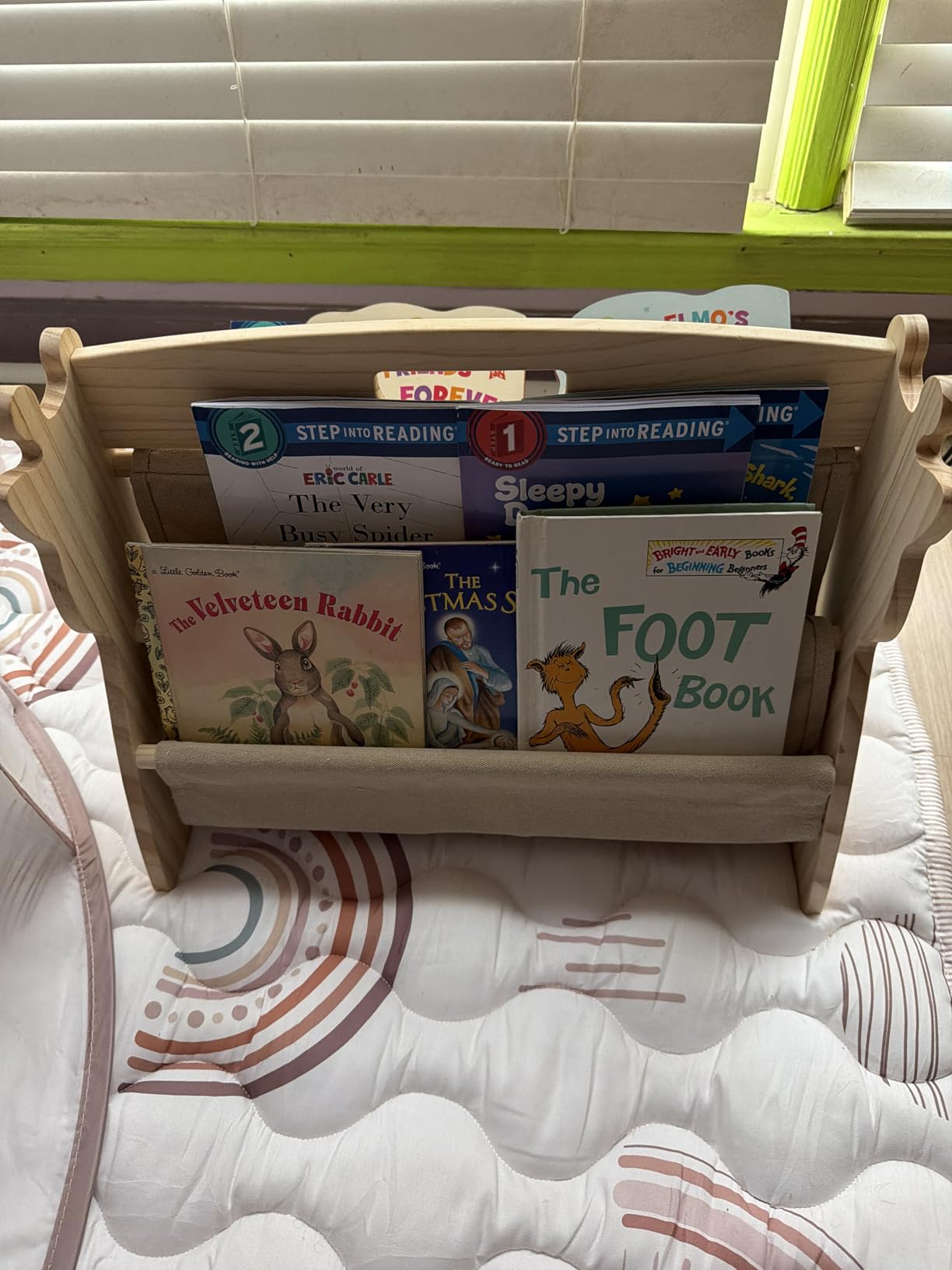 Toddler Bookshelf Double-Sided with 4 Tier Deep Sleeves Kids Wooden Montessori Book Rack for Baby Nursery Room, Playroom, Classroom or Bedroom Bookcase Storage Organizer, Light Wood Giraffe customer photo 1