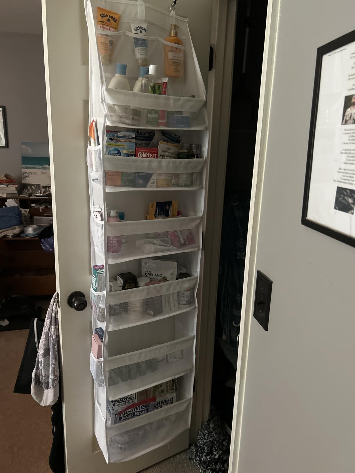 Criusia Over the Door Organizer, 6-Shelf Closet Hanging Storage with 13 Mesh Pockets, 55lbs Capacity Behind the Door Storage for Baby Nursery, Bathroom, Bedroom, and Dorm, Beige customer photo 2