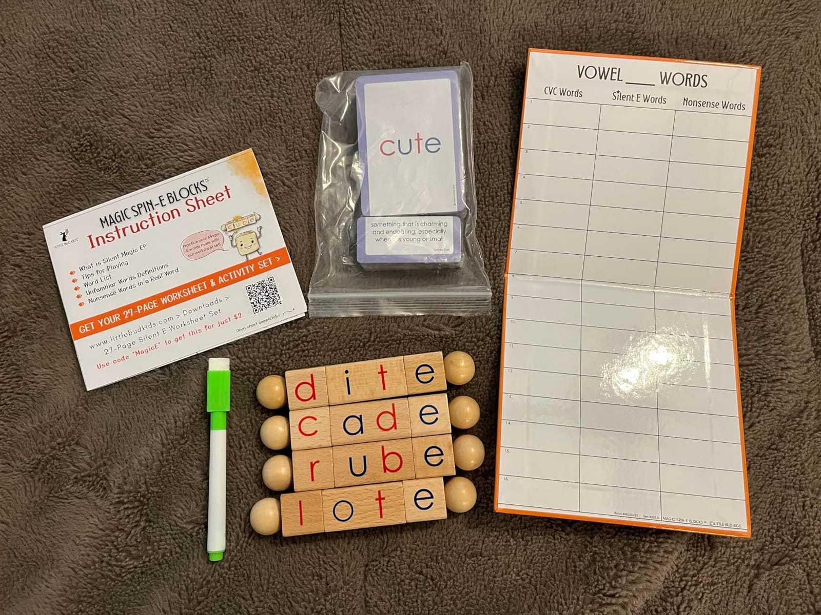 LITTLE BUD KIDS Magic Spin-E Blocks - A Silent E Phonics Toy & Montessori CVCe Reading Blocks for Kids Ages 4-7 customer photo 2